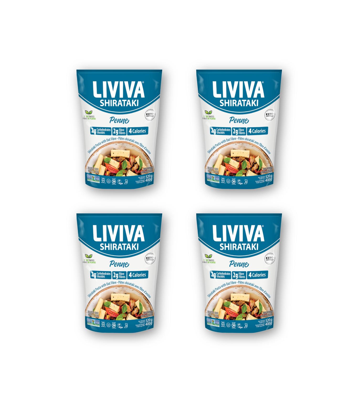 LIVIVA Organic Shirataki Konjac Penne (4 Pk) Diabetic-Friendly Low Carb Low Calorie Pasta Noodles Ready to Serve No Odor Certified Non-GMO Gluten Free Vegan Plant-Based Keto Kosher Halal - Buy Online on SooperMarket.com
