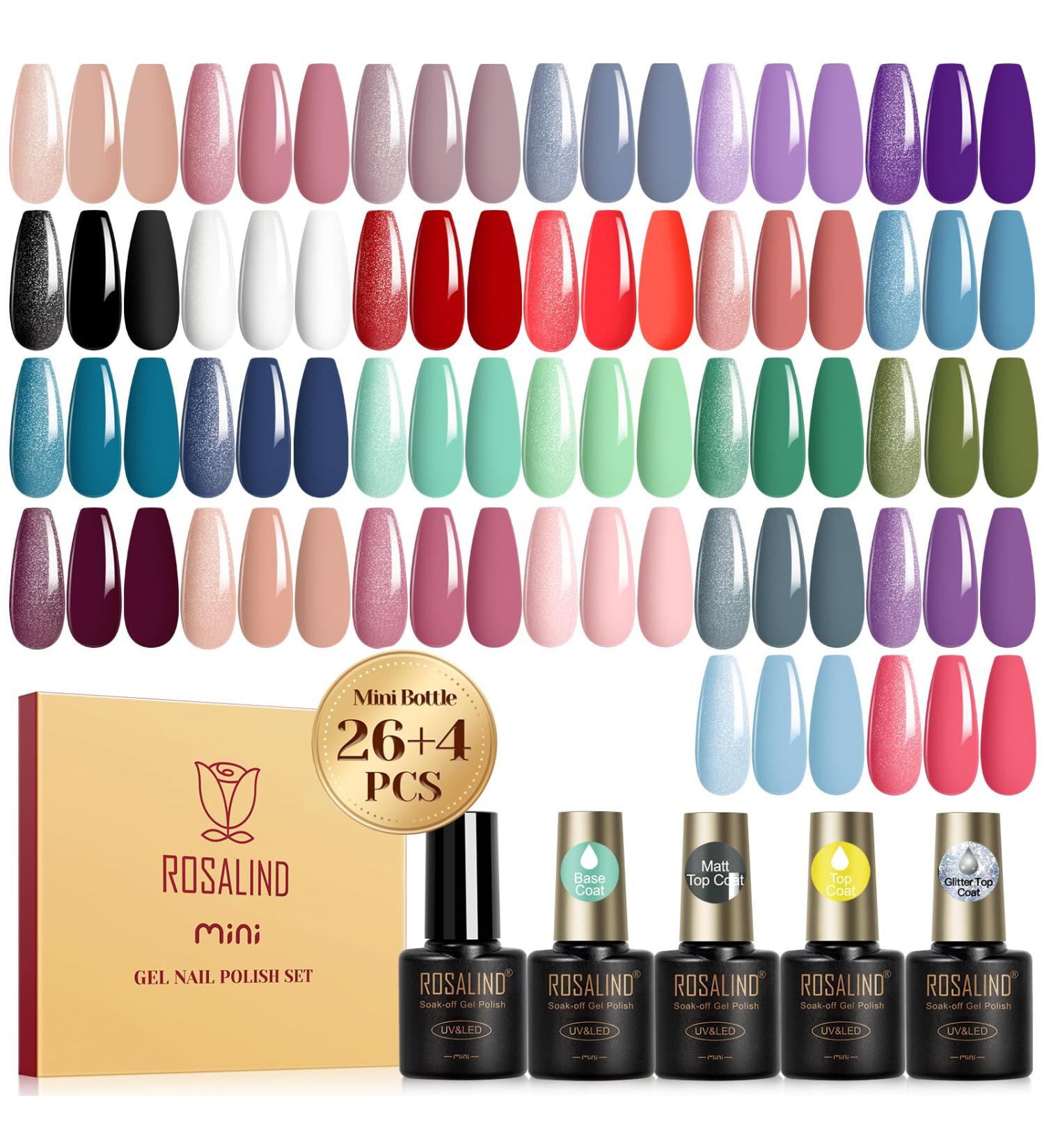 ROSALIND 30PCS Gel Nail Polish Set - Long Lasting DIY Manicure with Base & Top Coat Multicolored Glitter & Matte Options - Perfect Gift for Nail Art Enthusiasts - Buy Online on SooperMarket.com