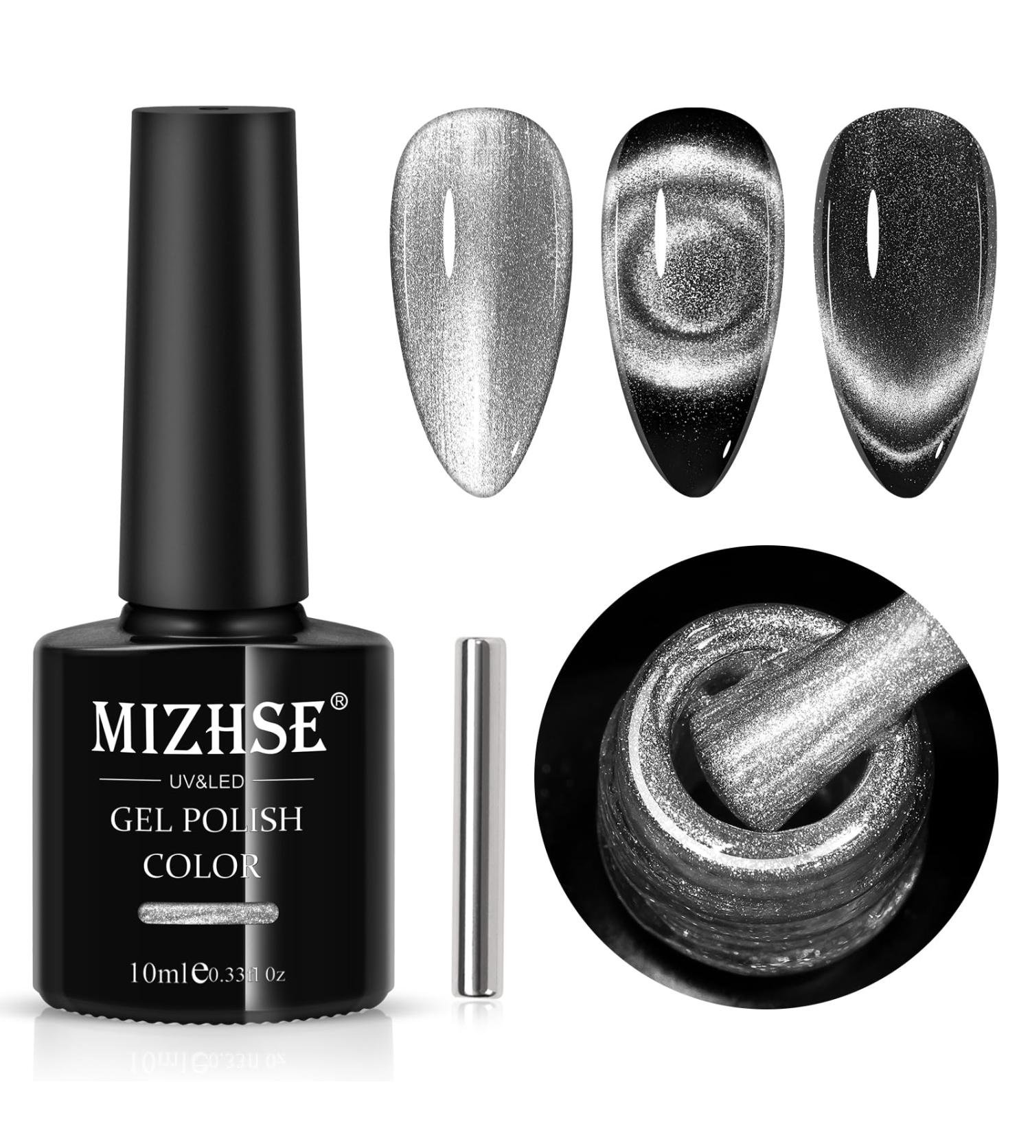 Buy MIZHSE 9D Cat Eye Gel Nail Polish - Silver Magnetic Gel for Stunning Holographic Galaxy Effect | Soak Off Nail Art for DIY Manicure at Home - Buy Online on SooperMarket.com