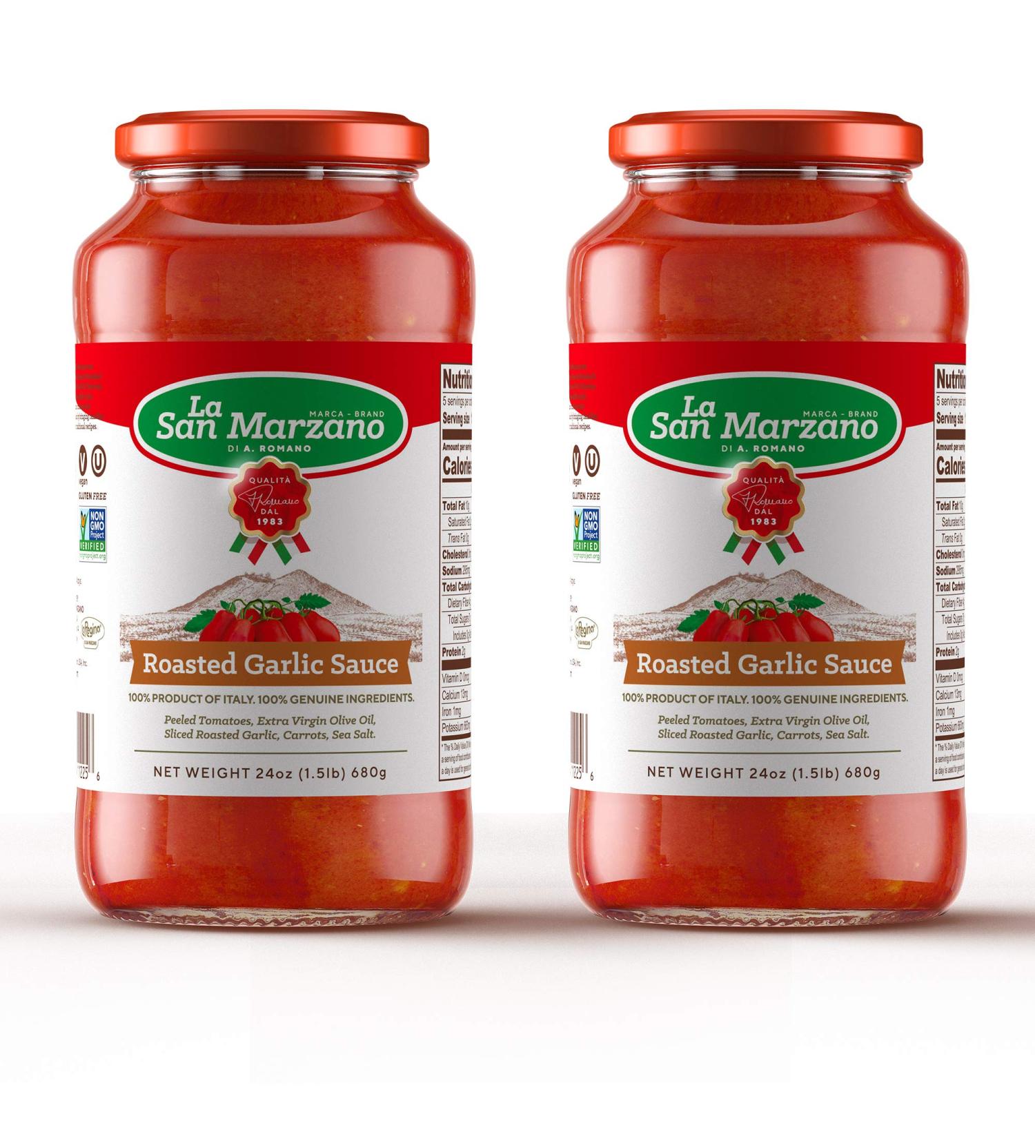 La San Marzano Roasted Garlic Pasta Sauce - 100% Product of Italy, 24 Oz Jar (Pack of 2) - Made with San Marzano Tomatoes DOP Quality - Buy Online on SooperMarket.com
