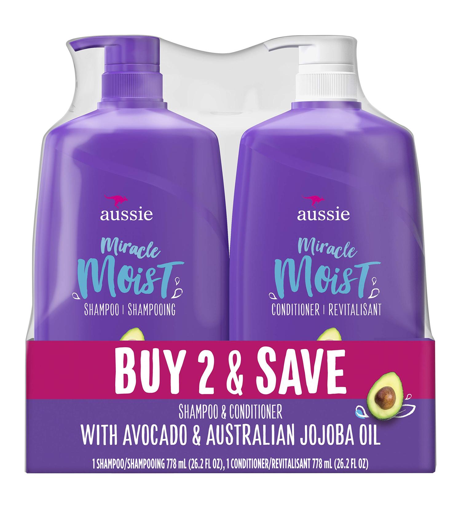Aussie Miracle Moist Shampoo & Conditioner 26.2 Fl Oz (Pack of 2) - Hydrating Hair Care Set - Buy Online on SooperMarket.com