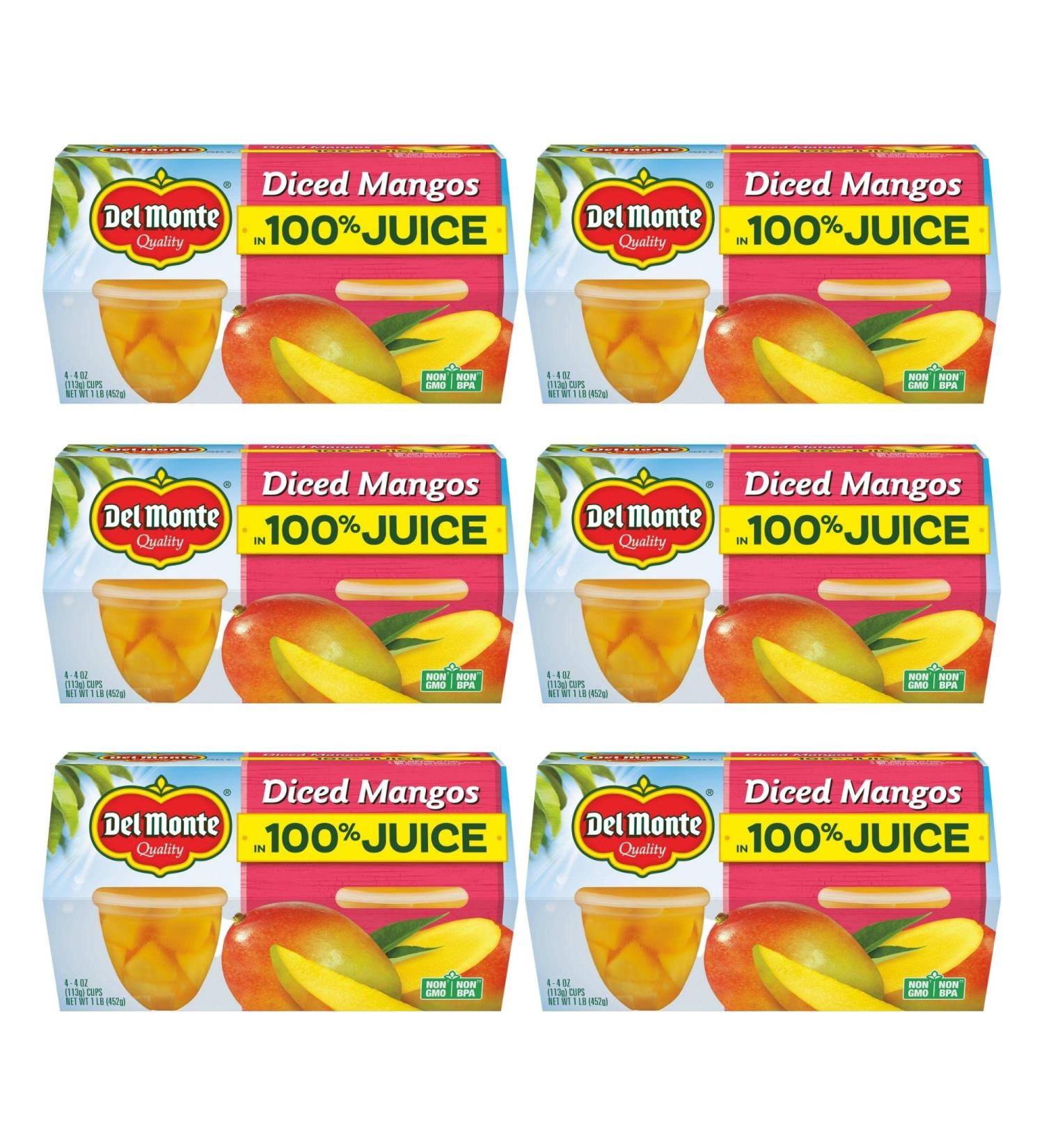 Del Monte Diced Mangoes Fruit Cups 4.4oz (Pack of 24) - Delicious and Convenient Snack Option - Buy Online on SooperMarket.com