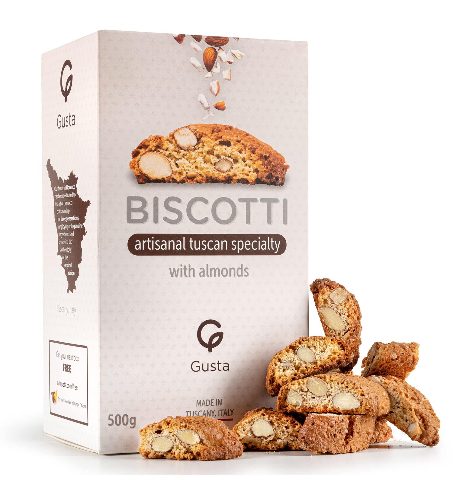 Gusta Authentic Tuscany Made Biscotti Cookies - Classic Almond Flavor - Two Bites Size - 17.64oz - All Natural Ingredients - Genuine Italian Dessert Treats - Buy Online on SooperMarket.com