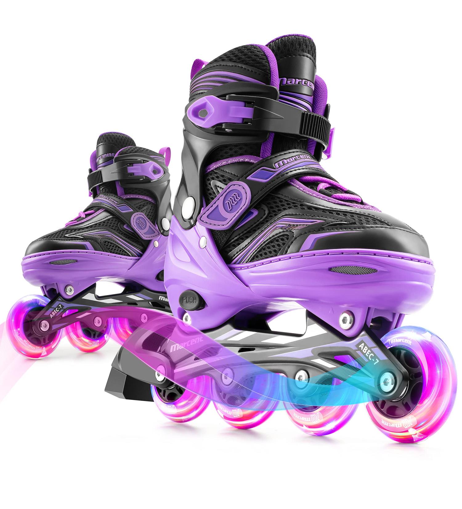 MARCENT Adjustable Inline Skates | Kids Roller Blades with Light up Wheels | Purple | Youth Size M (1-4) - Buy Online on SooperMarket.com