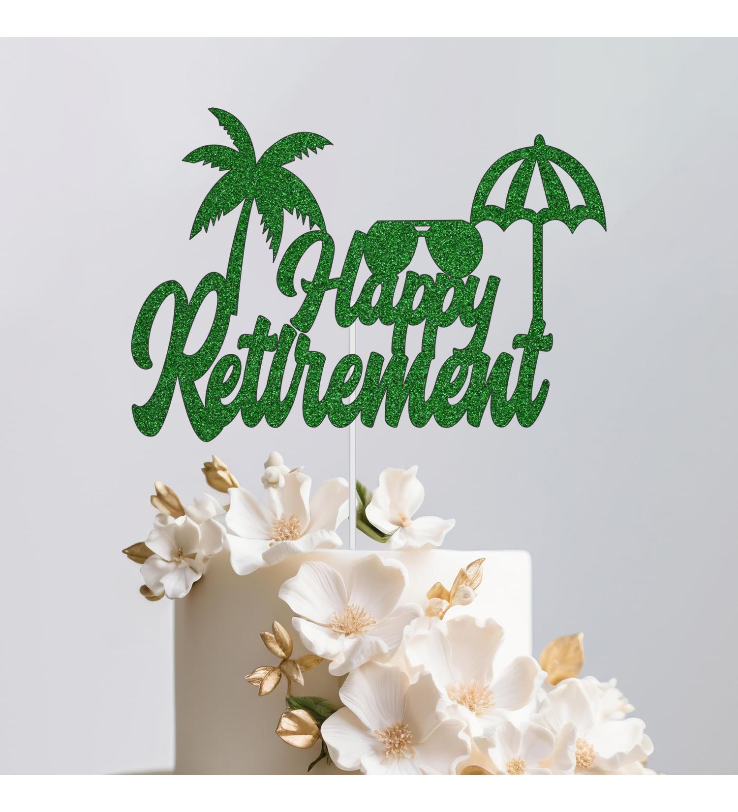 Trimming Shop Glitter Happy Retirement Cake Topper Holiday Beach Style Design for Farewell Retired Party Celebration Cake Decoration Supplies - Green - Buy Online on SooperMarket.com