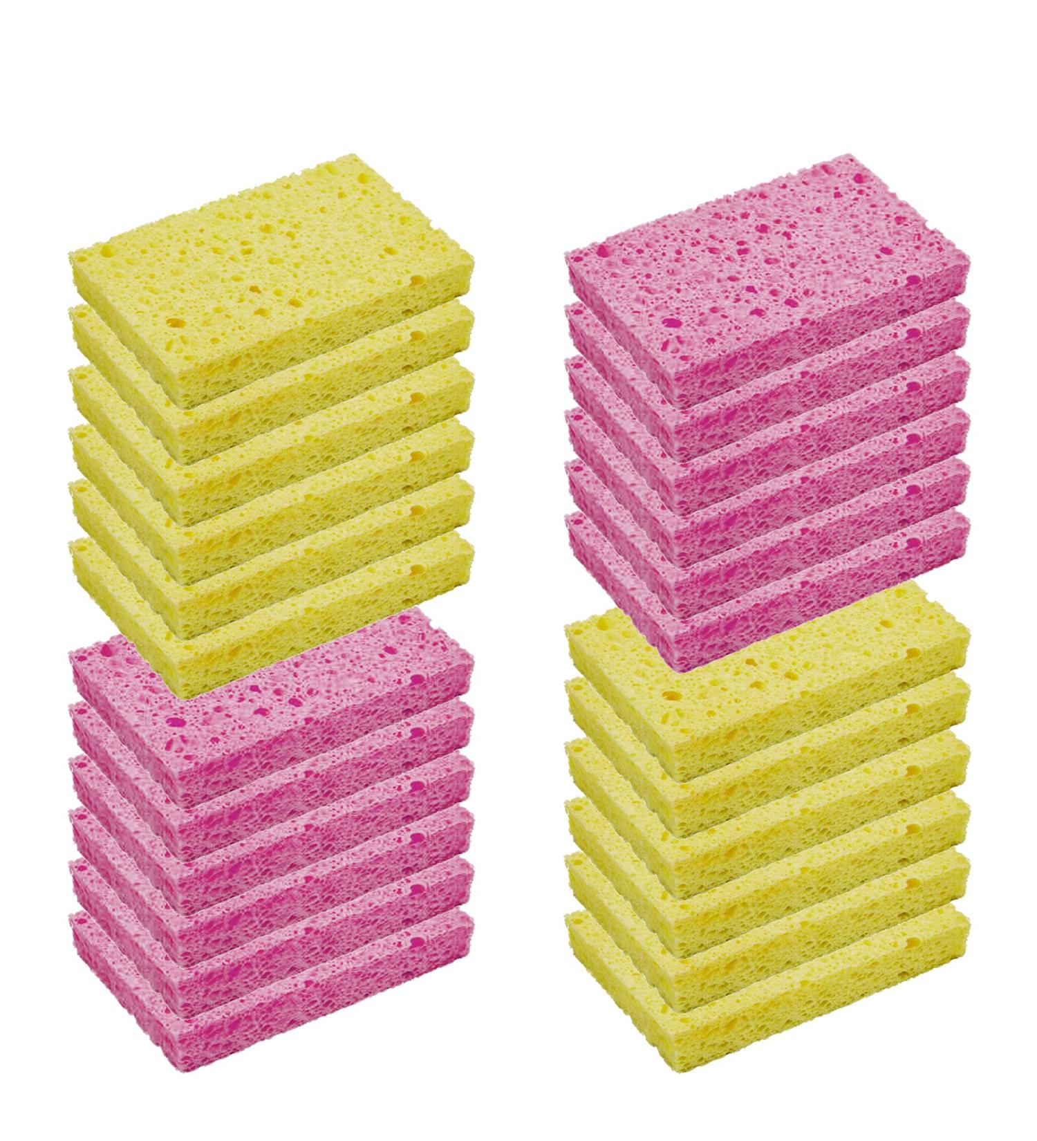 CELOX Large Eco-Friendly Cellulose Kitchen Sponges - 24 Pack Super Absorbent Cleaning Sponges for Dishes - DIY Kids Sponges in Pink-yellow (4.5 x 2.8 x 0.6) - Buy Online on SooperMarket.com