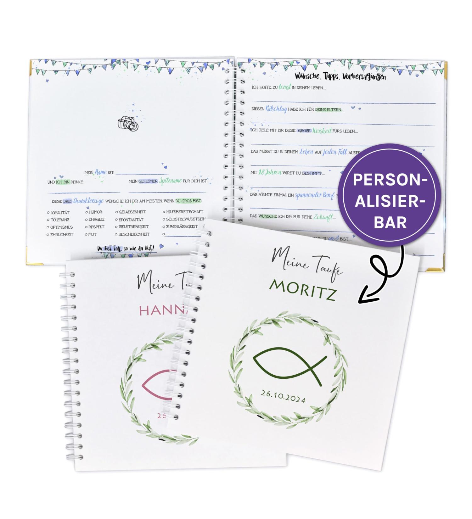Personalized Baptism Guest Book with Pre-Printed Questions | Memorable Keepsake & Gift | Custom Name & Date | Fish Symbol Design - Buy Online on SooperMarket.com