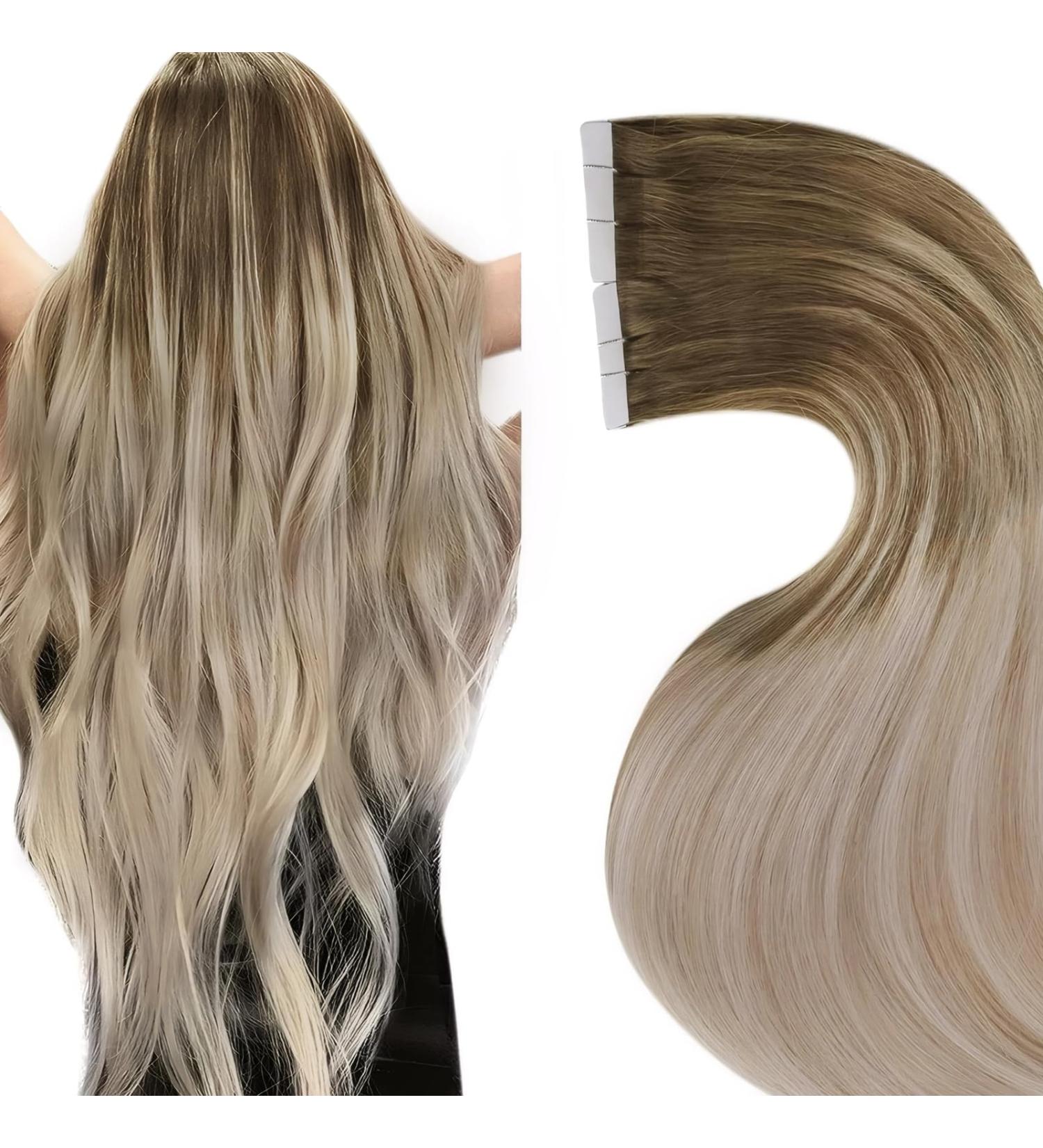 Shop Laavoo 50cm Balayage Real Hair Tape-In Extensions - Ombre Blond & Light Brown | 20PCS 50g #8/16/60 - Buy Online on SooperMarket.com