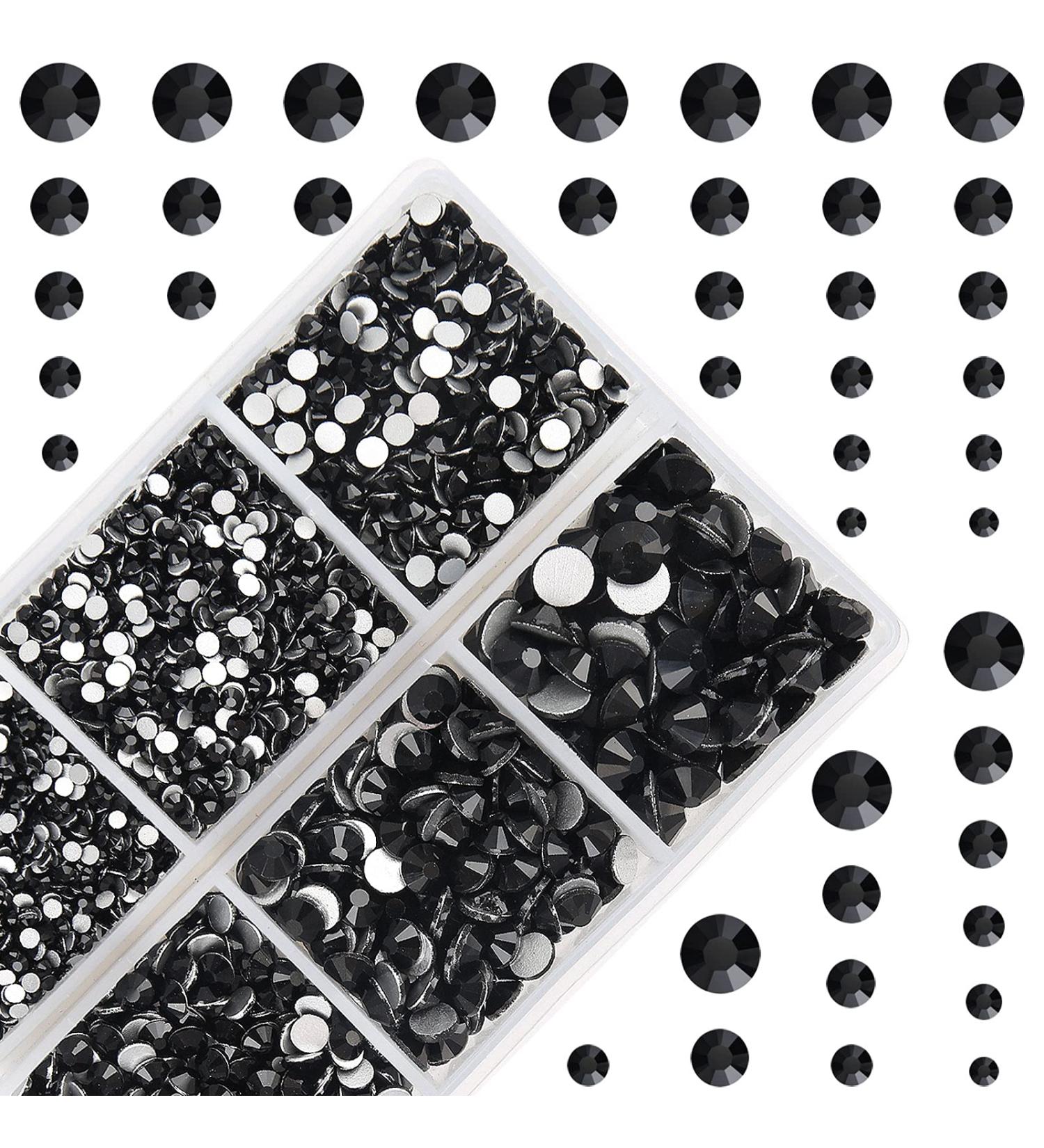 4300PCs Mixed Size Flatback Rhinestones - Non Hotfix Round Crystal Gems Glass Beads for Nail Art, Clothes, Shoes, and Bags - Jet Black - 2mm-6.5mm - Buy Online on SooperMarket.com