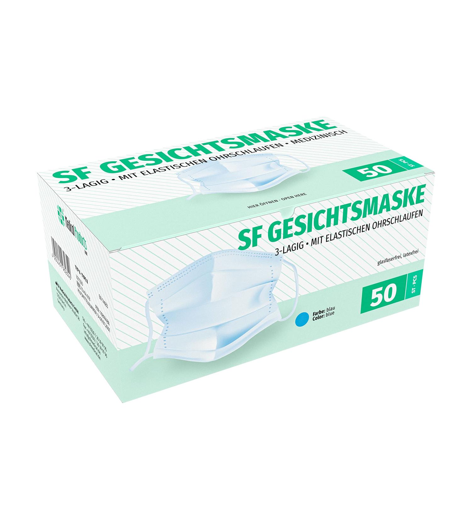 Buy SF Mundschafts 50-Pack Medical Surgical Masks - EN 14683 Certified 3-Layer Disposable Face Masks for Mouth & Nose Protection - Buy Online on SooperMarket.com