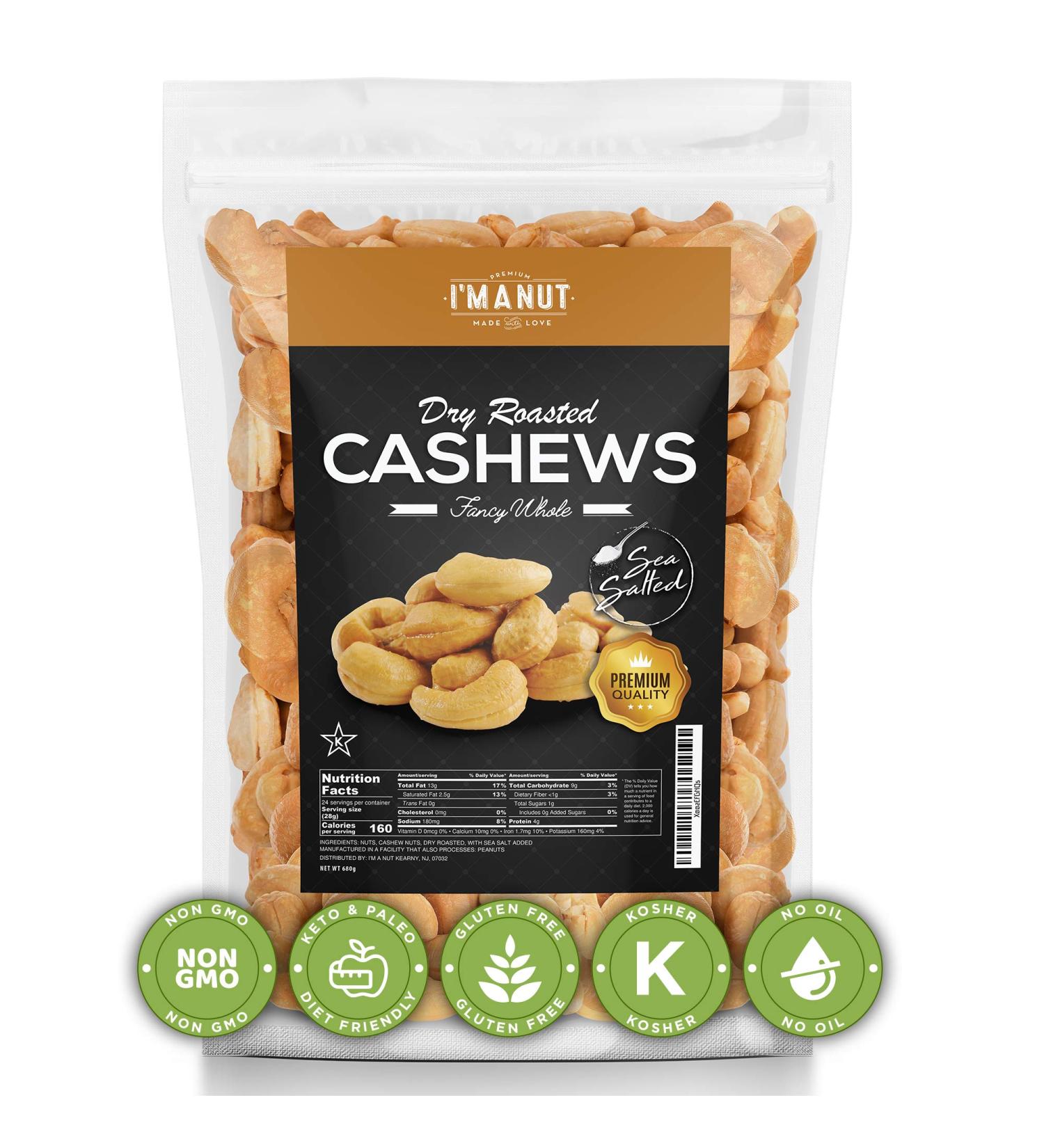 Oven Dry Roasted Fancy Cashews with Sea Salt - 1.5 lb | Whole Cashews | Vegan & Keto Friendly | Natural, No Oil or PPO - Buy Online on SooperMarket.com