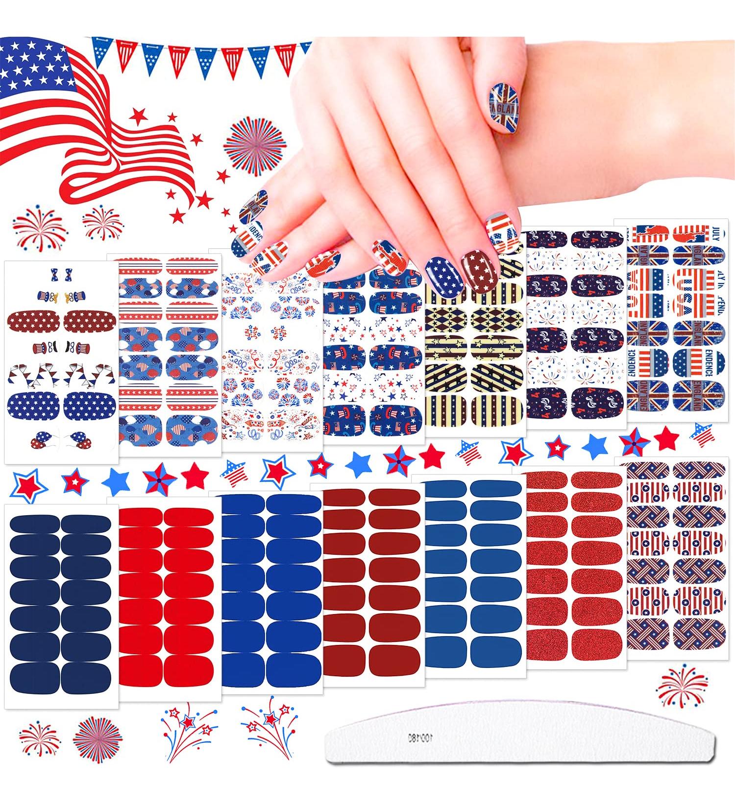 JERCLITY 4th of July Nail Wraps - Patriotic American Flag Nail Strips with Nail File - Buy Online on SooperMarket.com