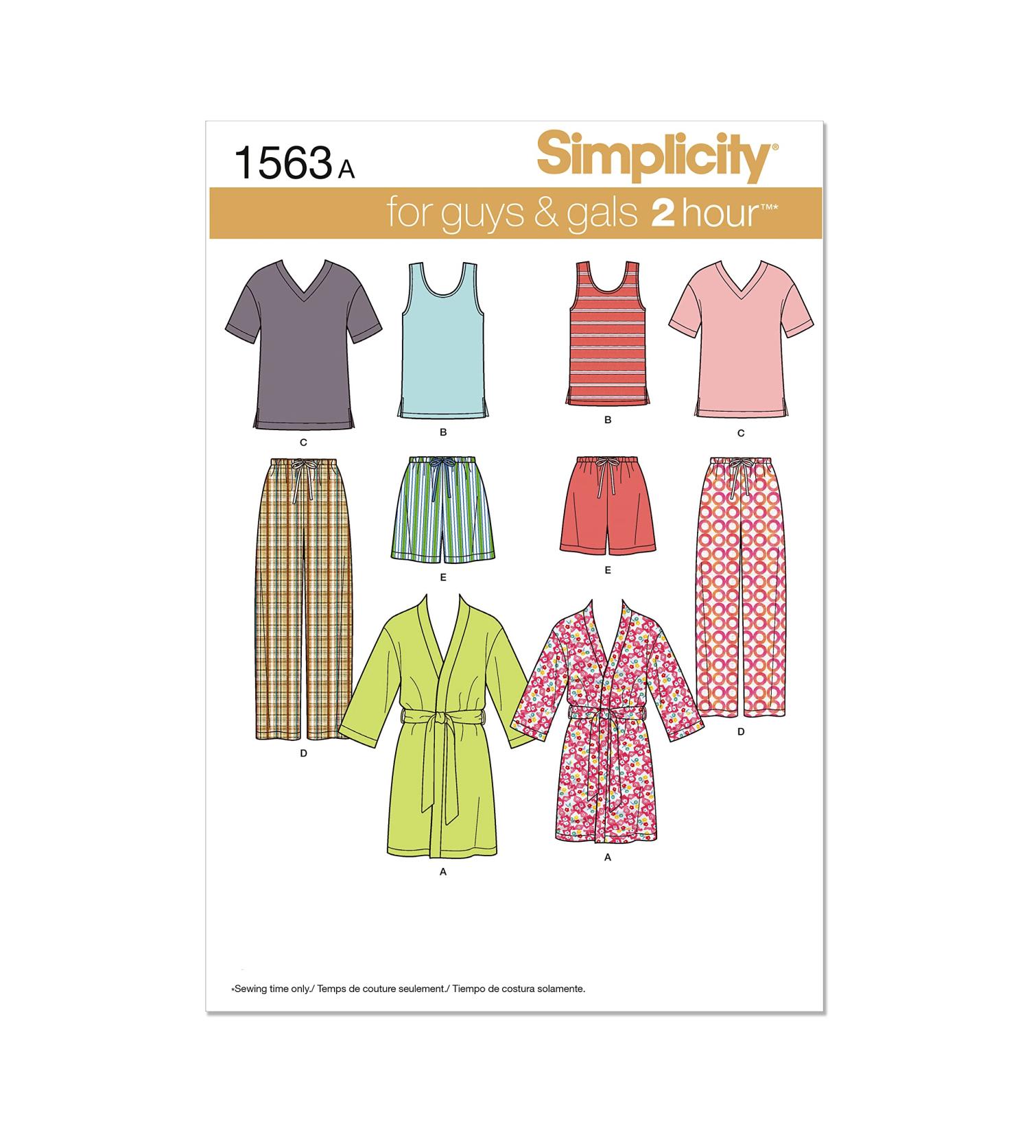 Simplicity 1563 Easy-to-Sew Unisex Pajama Pattern Kit | Sizes XS-XL - Buy Online on SooperMarket.com