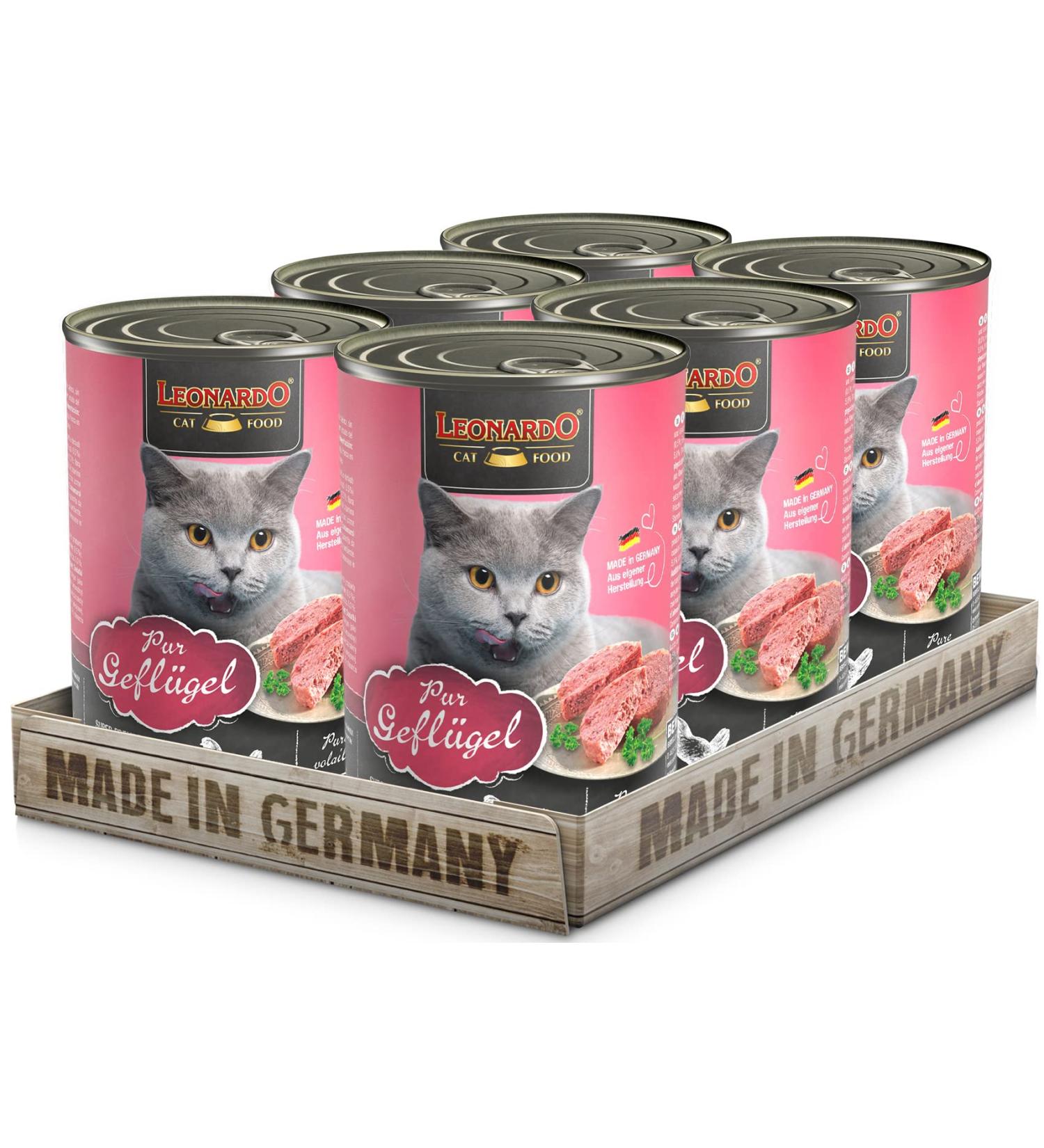 LEONARDO wet food for cats pure poultry 6x 400g can grain-free cat food complete food Made in Germany 400 g (pack of 6)