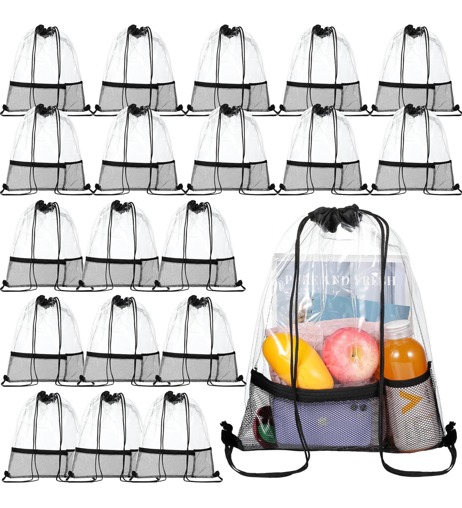 20 Pack Clear Drawstring Bags - Stadium Approved Waterproof Sling Backpack for Travel & Events - Buy Online on SooperMarket.com