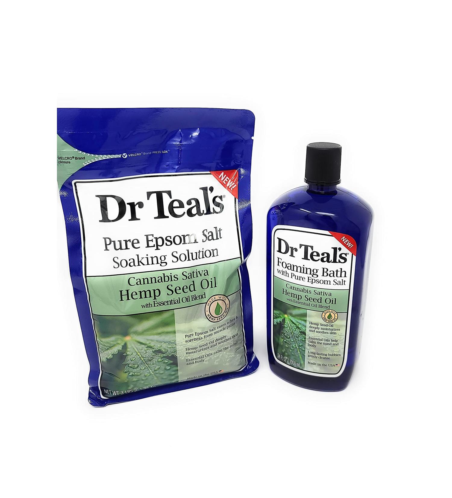 Dr Teal's Hemp Seed Oil Epsom Salt Soak 3 LBS + Foaming Bath 34 FL OZ Bundle - Buy Online on SooperMarket.com