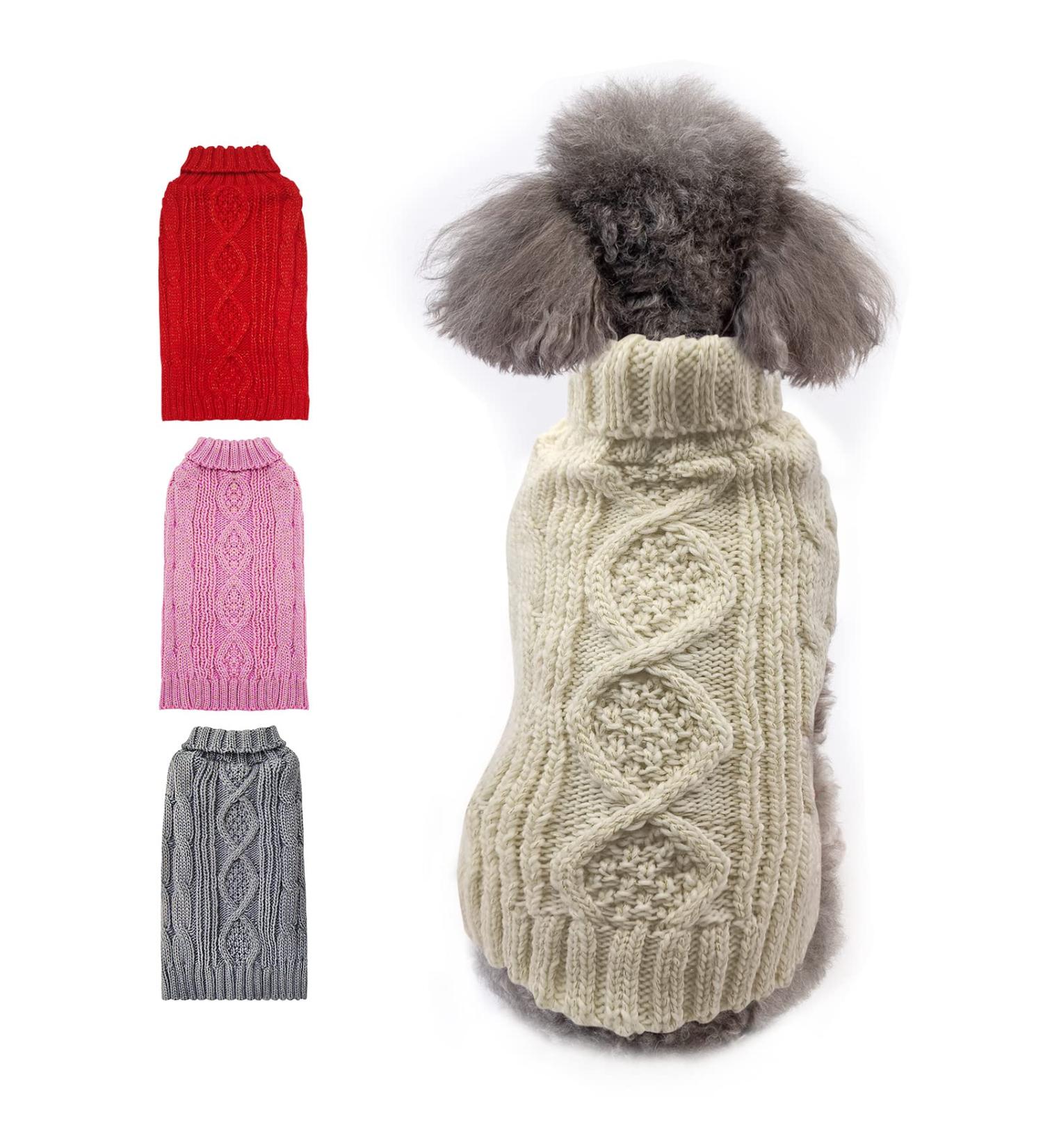 KYEESE Golden Thread Turtleneck Dog Sweater for Cold Weather - Medium Beige - Buy Online on SooperMarket.com