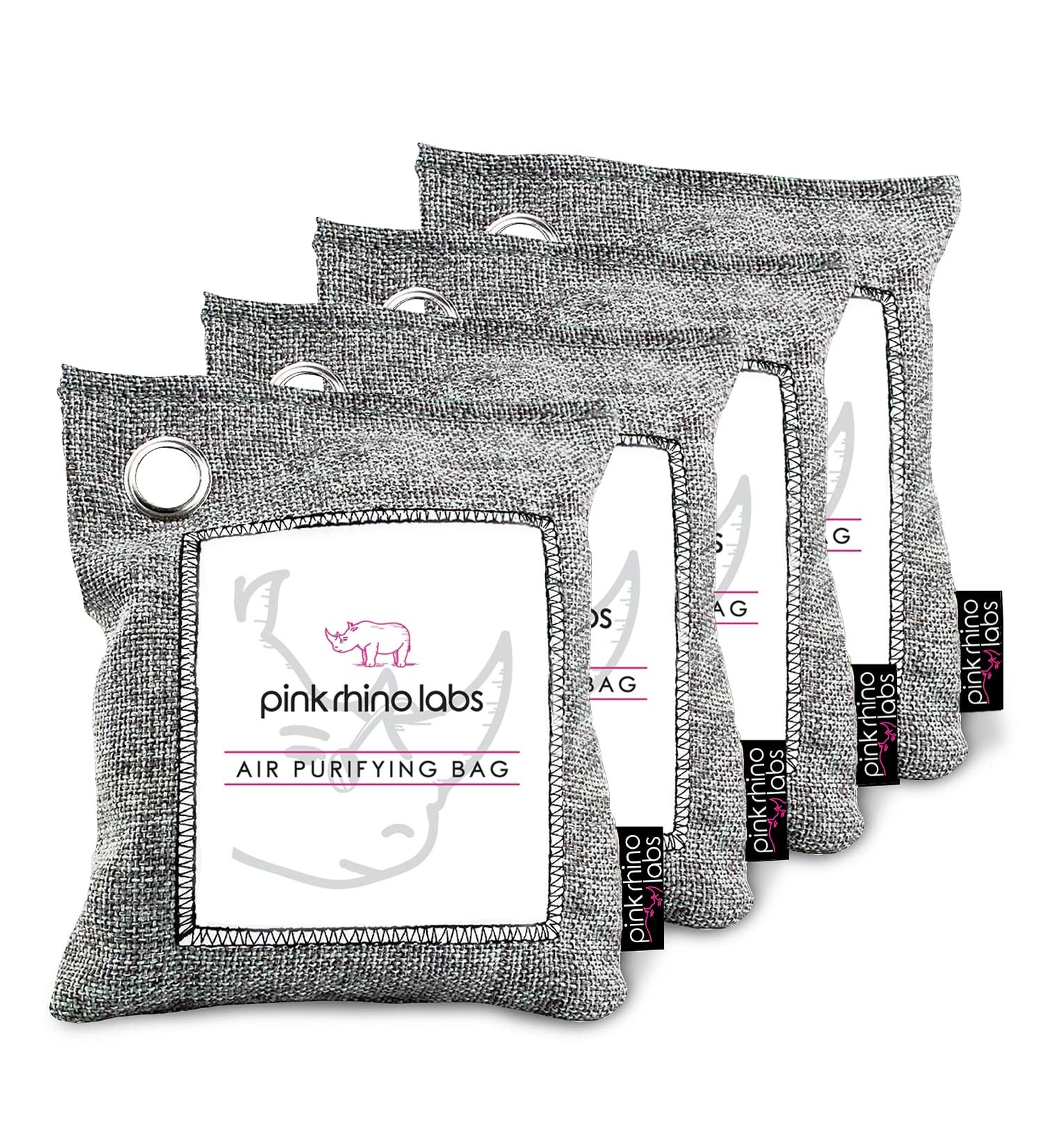 Nature Fresh Premium Bamboo Charcoal Air Purifying Bag - Kid and Pet Friendly Odor Eliminator - 4 Pack 200g Grey w/White Label - Activated Charcoal by Pink Rhino Labs - Buy Online on SooperMarket.com