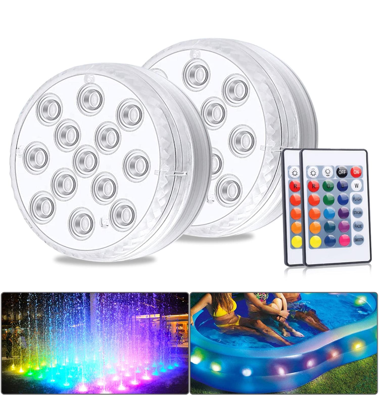 Underwater LED RGB Lights - Aled Light 13 LEDs Waterproof - 2 Pack with Remote Control for Pond Pool Vase & Fish Tank Decoration - Buy Online on SooperMarket.com