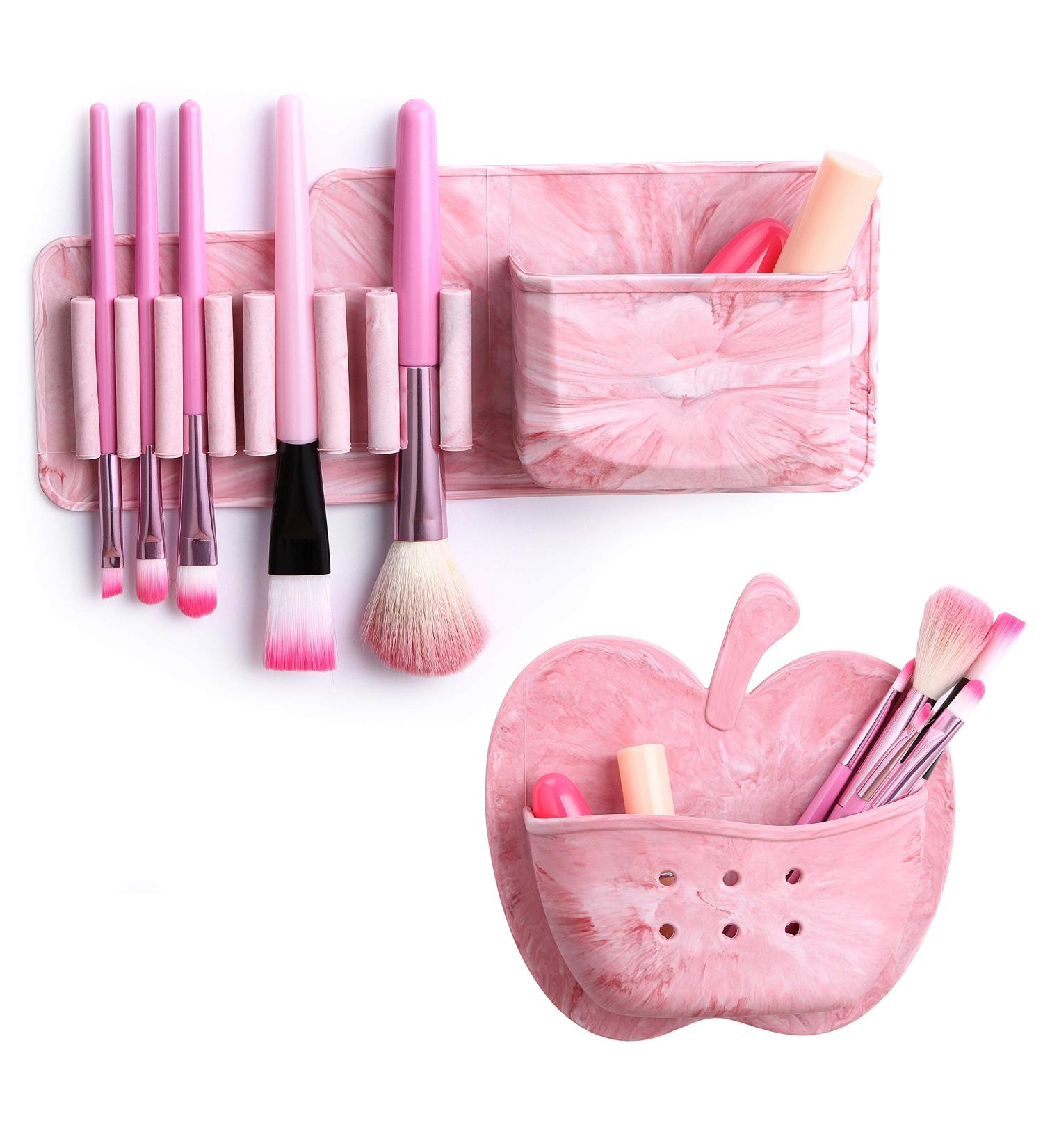 Silicone Wall Mounted Makeup Brush Holder - Brushes Storage Organizer for Bathroom - Mounts to Mirror or Tile - Toothbrush Holder - Buy Online on SooperMarket.com