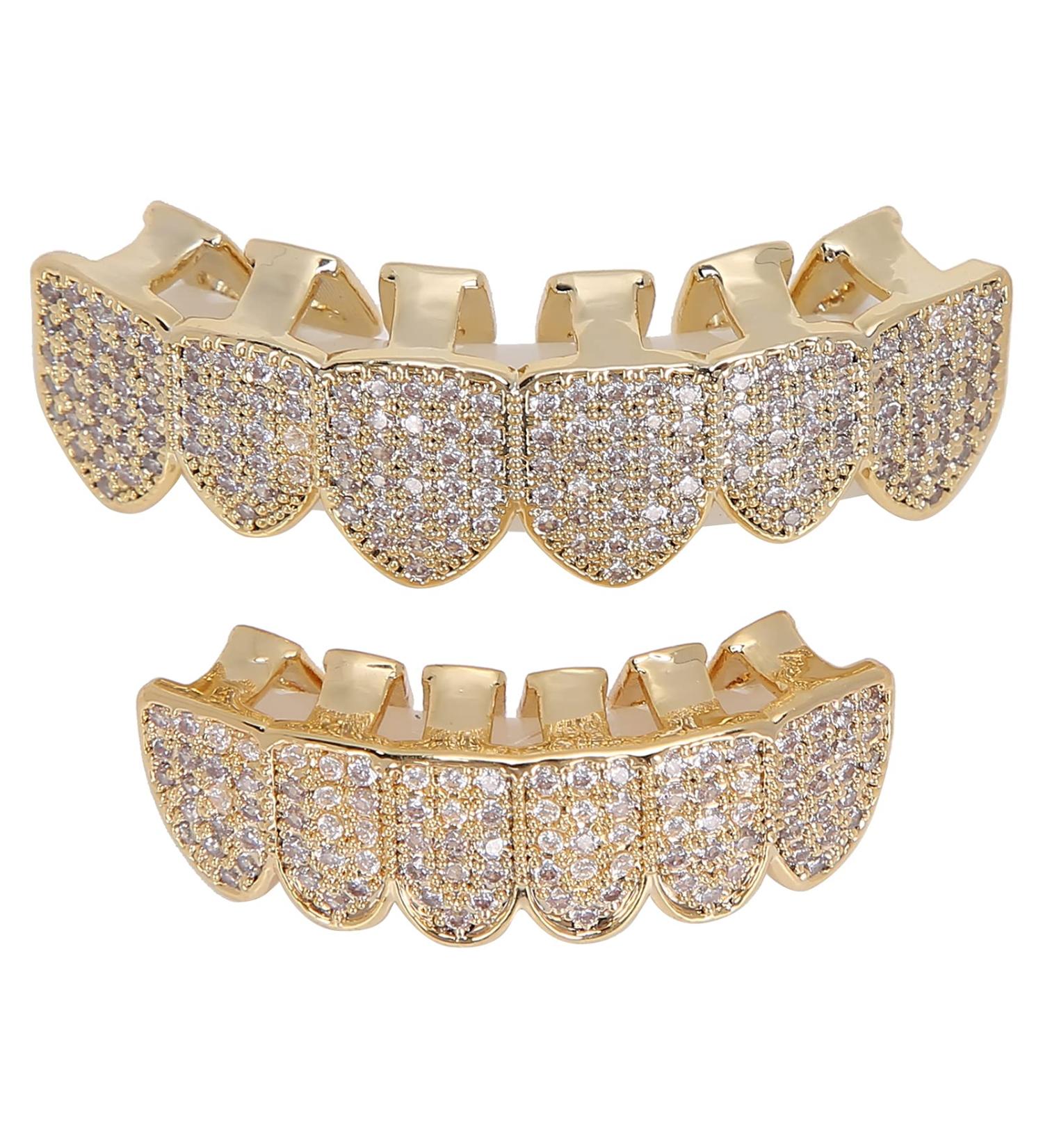Diamond Teeth Grillz Cold Plated Copper Grills for Your Teeth Reusable Vampire Teeth for Kids Men Women Teeth Decoration for Halloween Party Hip Hop Music Concerts Birthday(gold) - Buy Online on SooperMarket.com