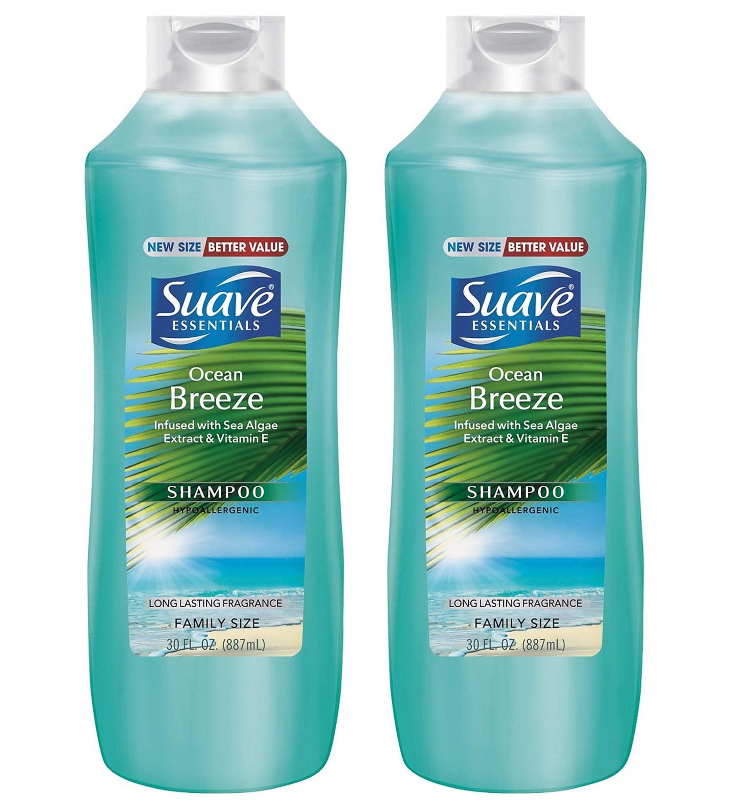 Suave Essentials Shampoo - Ocean Breeze - Family Size - Net Wt. 30 FL OZ (887 mL) Per Bottle - Pack of 2 Bottles