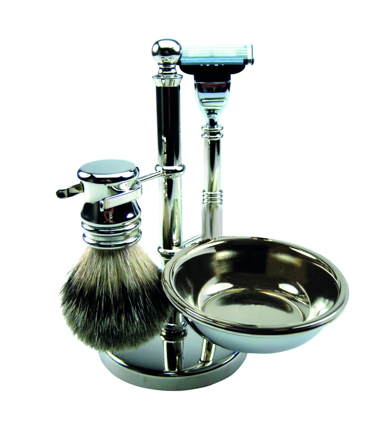 Golddachs shaving set silver with soap dish