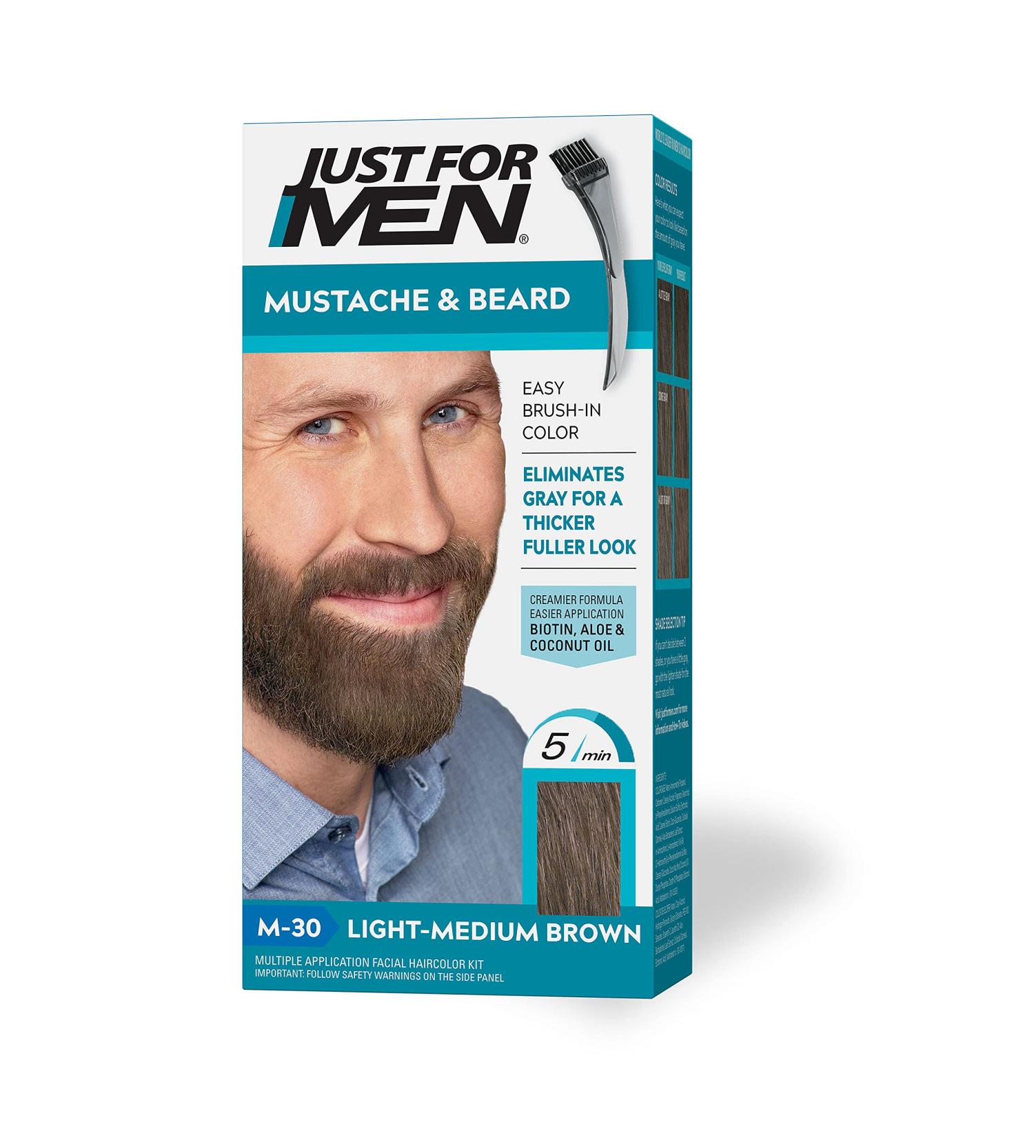 Just For Men Mustache & Beard Coloring - Light-Medium Brown M-30 (Pack of 1) with Brush Included - Packaging May Vary - Buy Online on SooperMarket.com