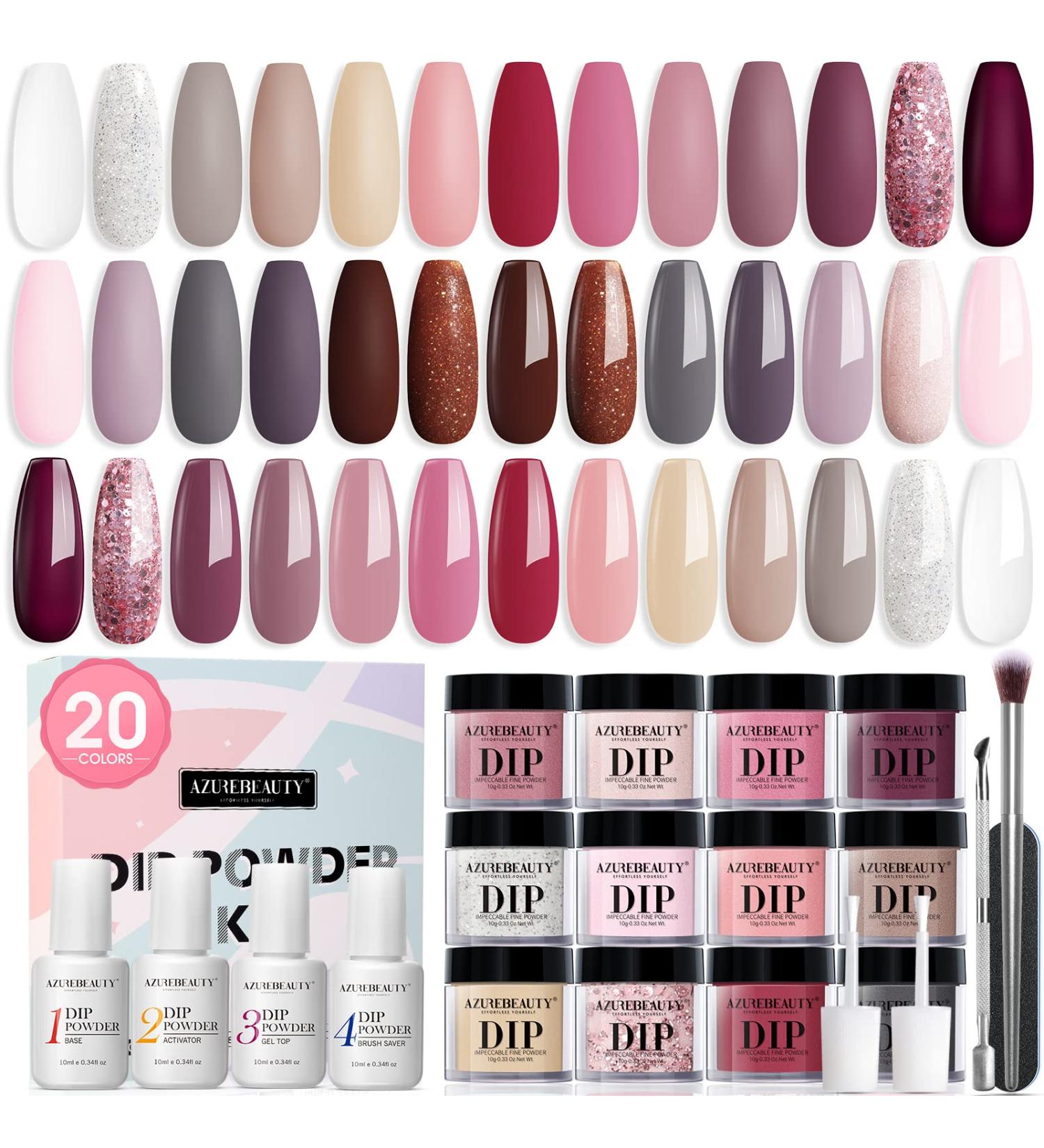 AZUREBEAUTY 29 Pcs Dip Powder Nail Kit | Fall Winter 20 Colors | Professional Dipping Powder System with Top/Base Coat | French Nail Art Manicure Set - Buy Online on SooperMarket.com
