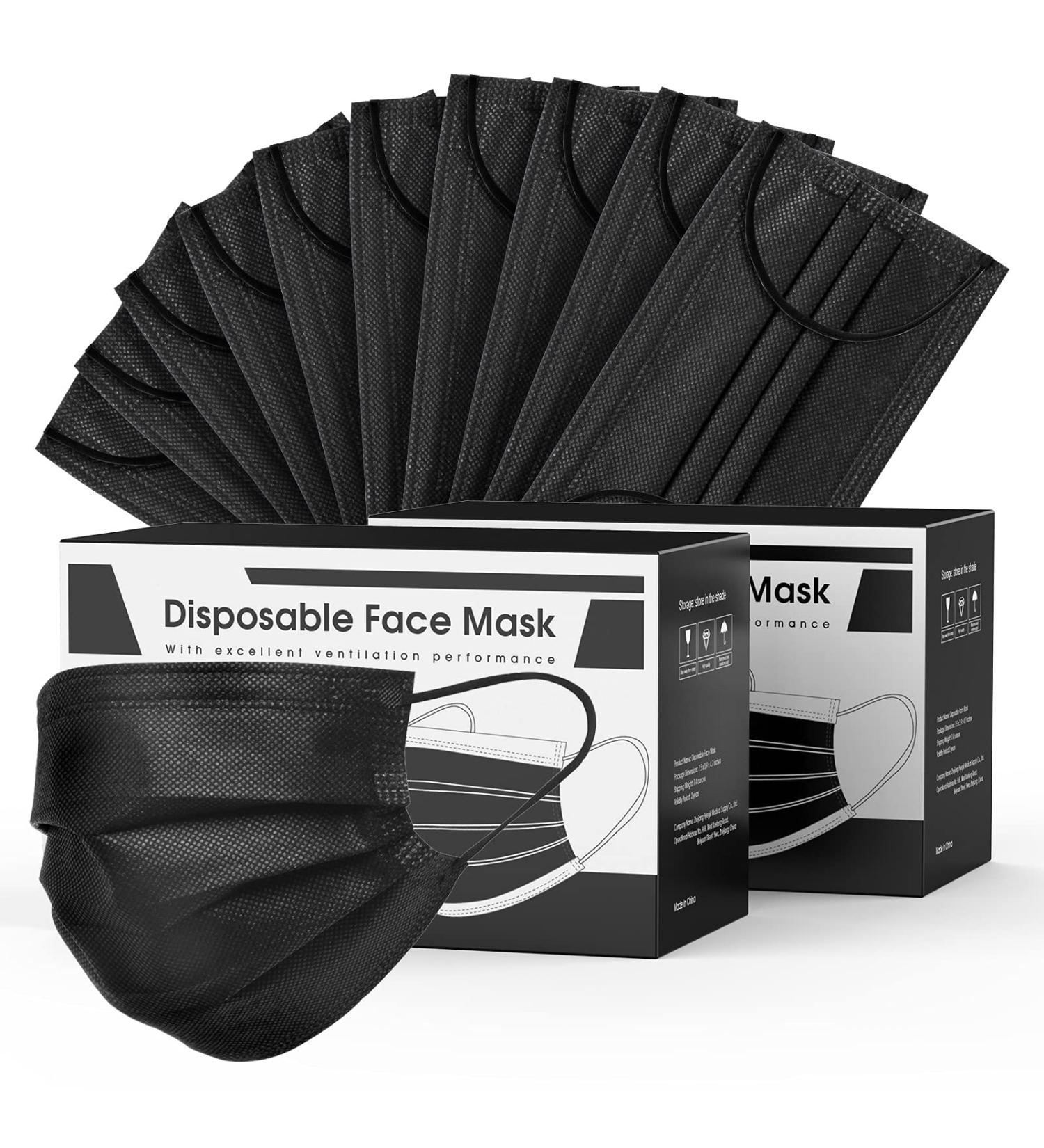 100pcs Black Disposable Face Masks - 3 Layers PLY, Hyegiir, Comfortable Elastic Earloops, Sterile & Breathable for Daily Protection, Air Pollution & Dust-Proof - Buy Online on SooperMarket.com