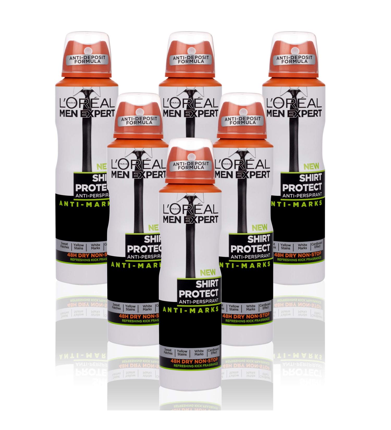 L'Oreal Men Expert Shirt Protect 48 Hrs AntiPerspirant Deodorant for Men 250 ml Pack of Bulk Buy Fresh 1500 millilitre (Pack of 6) 1.5 l (Pack of 1) - Buy Online on SooperMarket.com