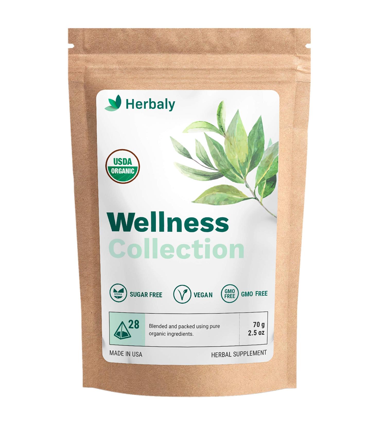 Organic Herbal Ginger Tea 70g - Herbaly Wellness Collection - 28 Count Bag - Buy Online on SooperMarket.com