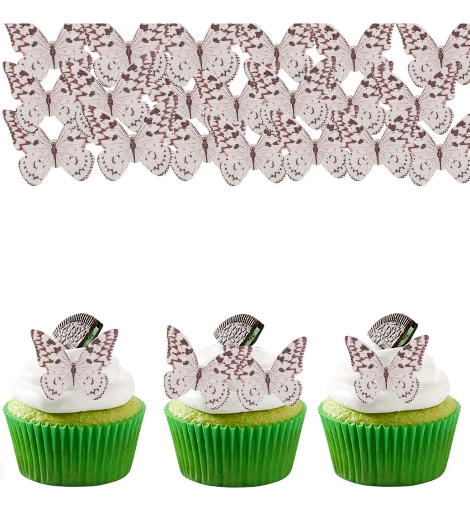 48 Piece Alegre Butterflies Cupcake Topper - Edible Tortendeco Decorations for Birthday Cakes - Black & White Butterfly Muffin Decor - Buy Online on SooperMarket.com