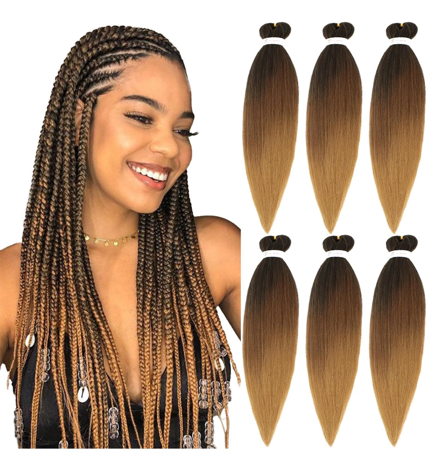 Xusuperb 20 Ombre Pre-Stretched Braiding Hair - Soft Yaki Kanekalon Extensions (T1B/30/27#) - 6 Packs for Easy Braids - International Shipping Available - Buy Online on SooperMarket.com