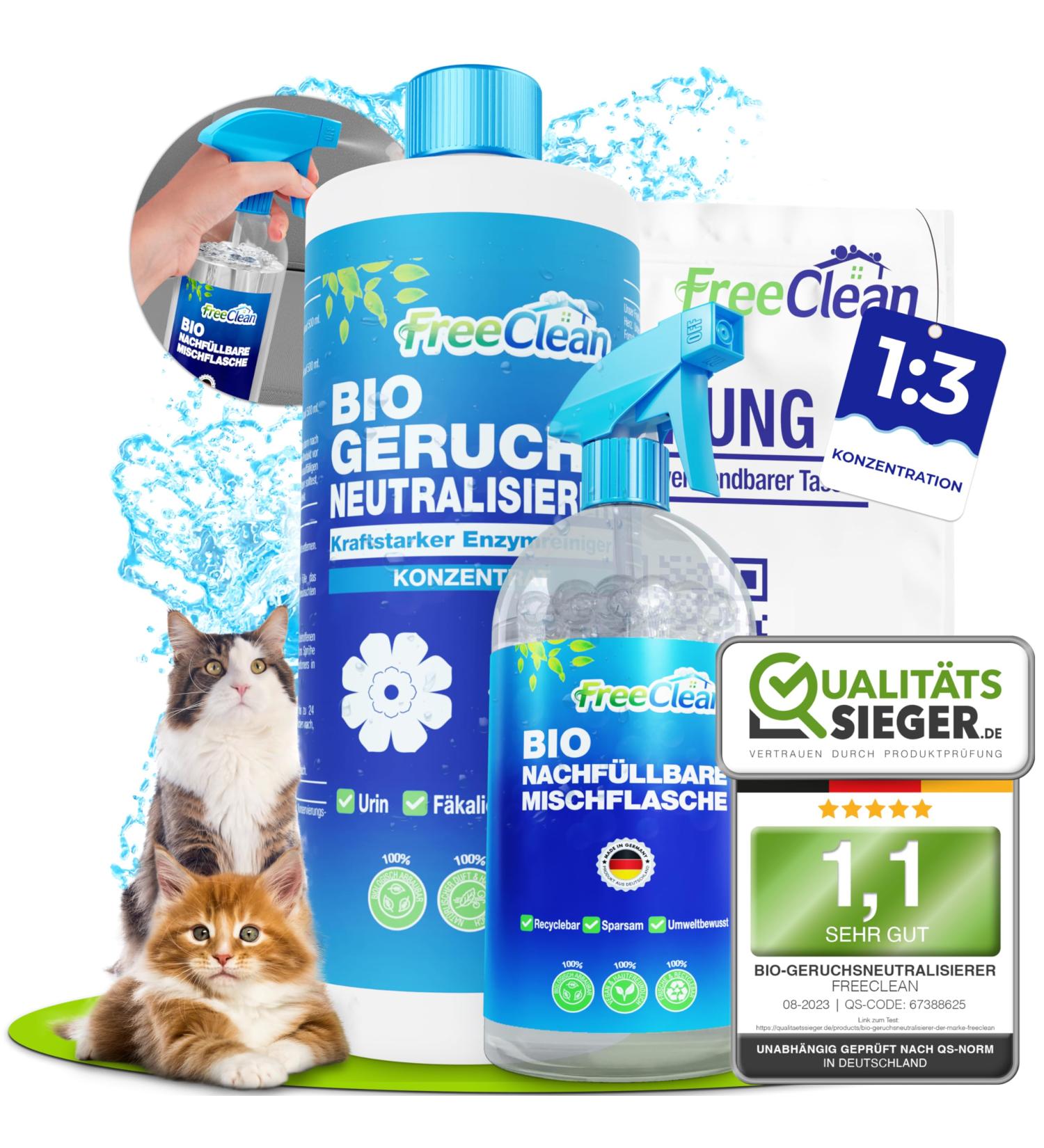 FreeClean Bio Ruchs Neutralizer Concentrate 1000ml - Extra Strong Enzyme Cleaner for Cats | Highly Concentrated Odor Remover & Textile Freshener | Made in Germany - Buy Online on SooperMarket.com