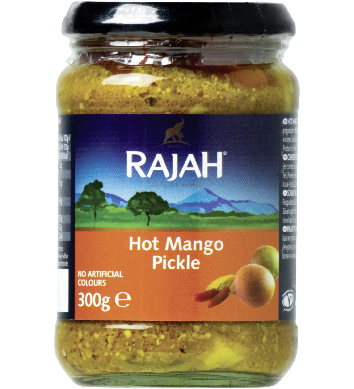 Rajah Hot Mango Pickle - Sharp Mango Flavor - Perfect for Curry Meat Cheese & Starters - 3 x 300g Pack - Buy Online on SooperMarket.com