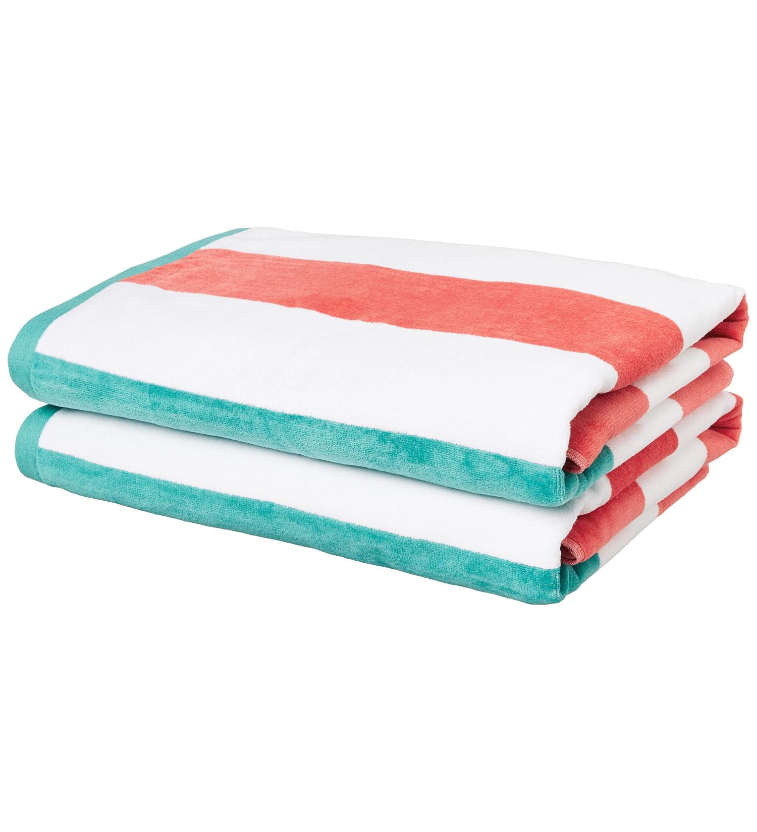 Amazon Basics Oversized Premium Cotton Beach Towel 2-Pack - Coral/Turquoise Pop Stripe - 36 x 72 - Extra Large Towels - Buy Online on SooperMarket.com