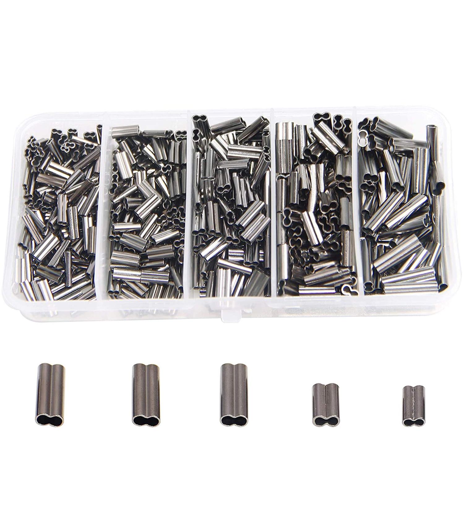 AGOOL Mini Copper Double Barrel Crimp Sleeves Kit - 300pcs/box - High Strength Brass Copper Crimping Loop Sleeve Fishing Line Tube Connector Kit - Buy Online on SooperMarket.com