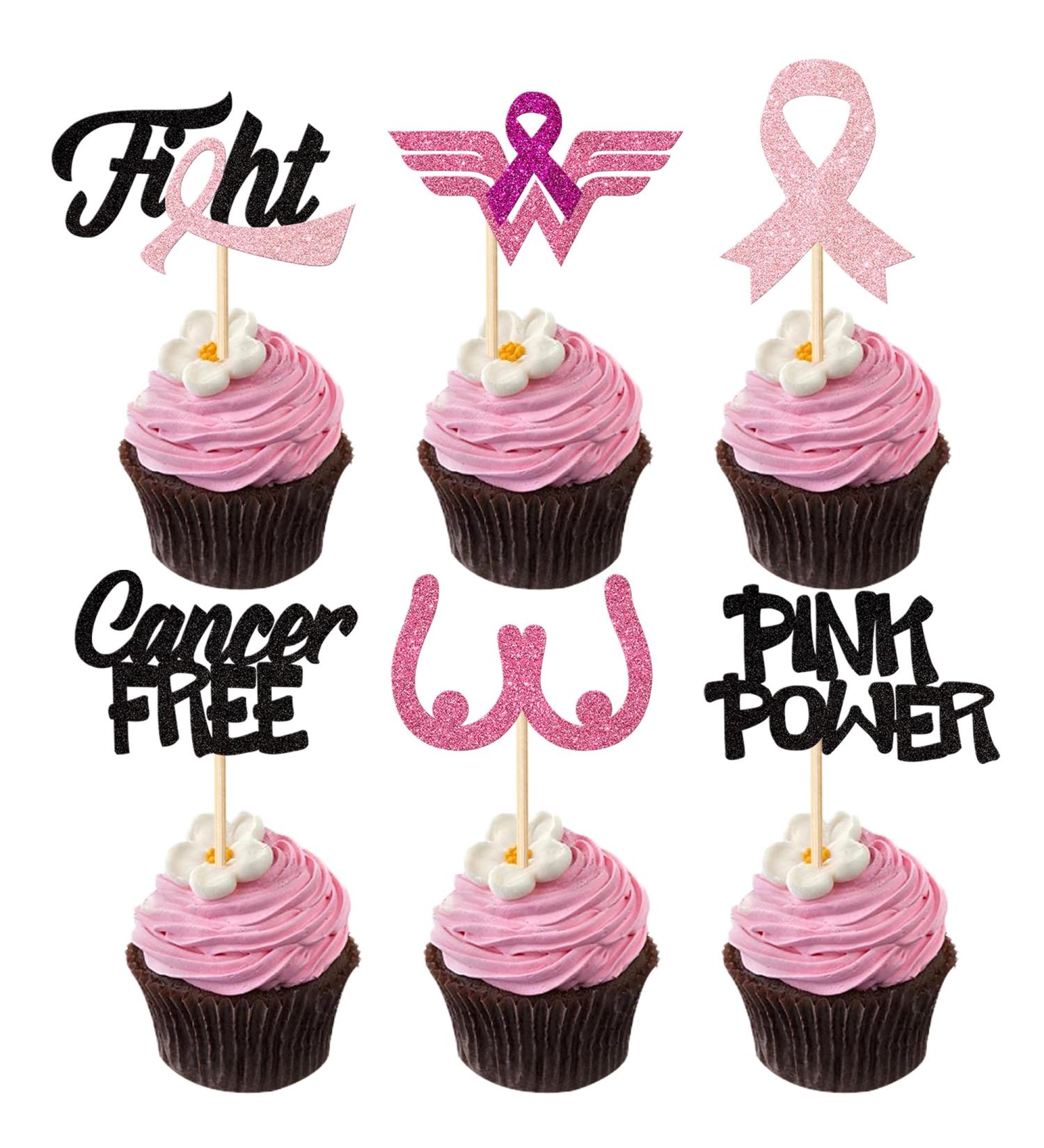 Rsstarxi 24 Pack Breast Cancer Awareness Cupcake Toppers Glitter Pink Power Hope Ribbon Cake Decorations Fight Beliveve Cancer Free Cupcake Picks for Pink Ribbon Party Cake Decorations Supplies Design 3 - Buy Online on SooperMarket.com