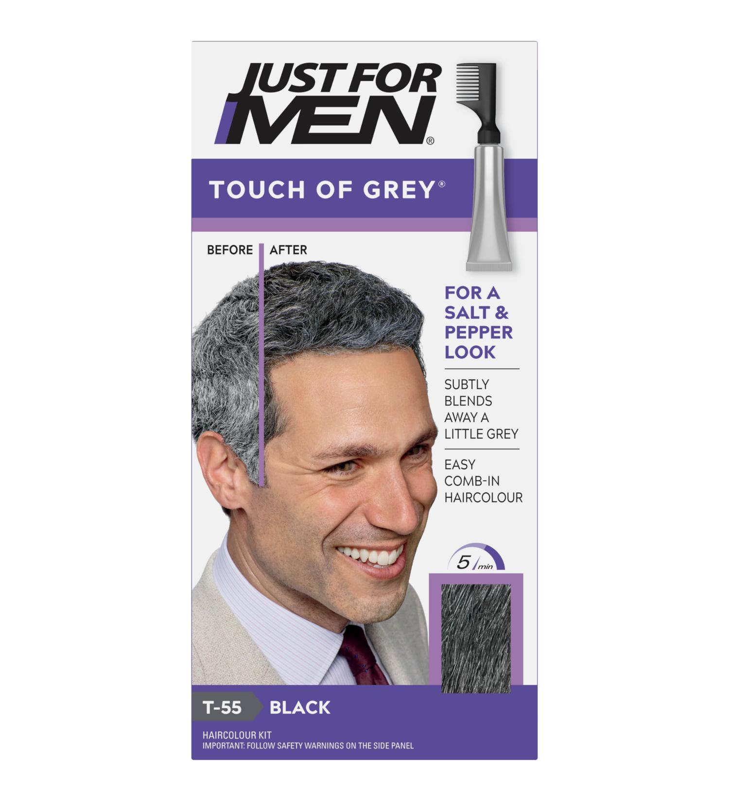 Just For Men Touch of Grey Black Hair Dye No Mix Comb-In Applicator For A Natural Salt & Pepper Look Ammonia & Peroxide Free - T55 1 Count (Pack of 1) T55 - Black - Buy Online on SooperMarket.com