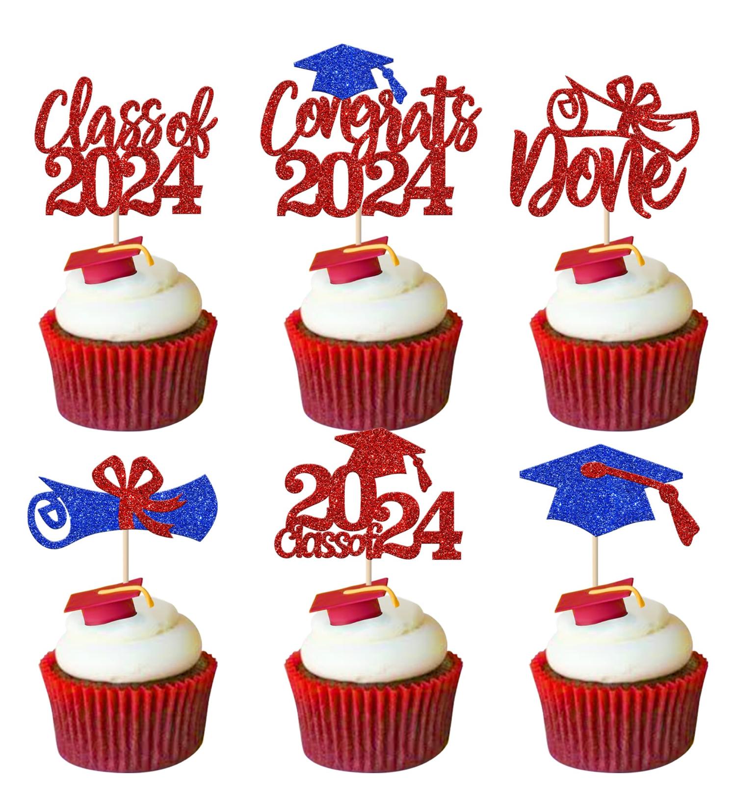 Rsstarxi 24 Pack Class of 2024 Cupcake Toppers 2024 Graduation Food Appetizer Picks 2024 Congrats Grad Cap Done Diploma Cupcake Picks for 2024 Graduation Theme Party Cake Decorations Red Blue - Buy Online on SooperMarket.com