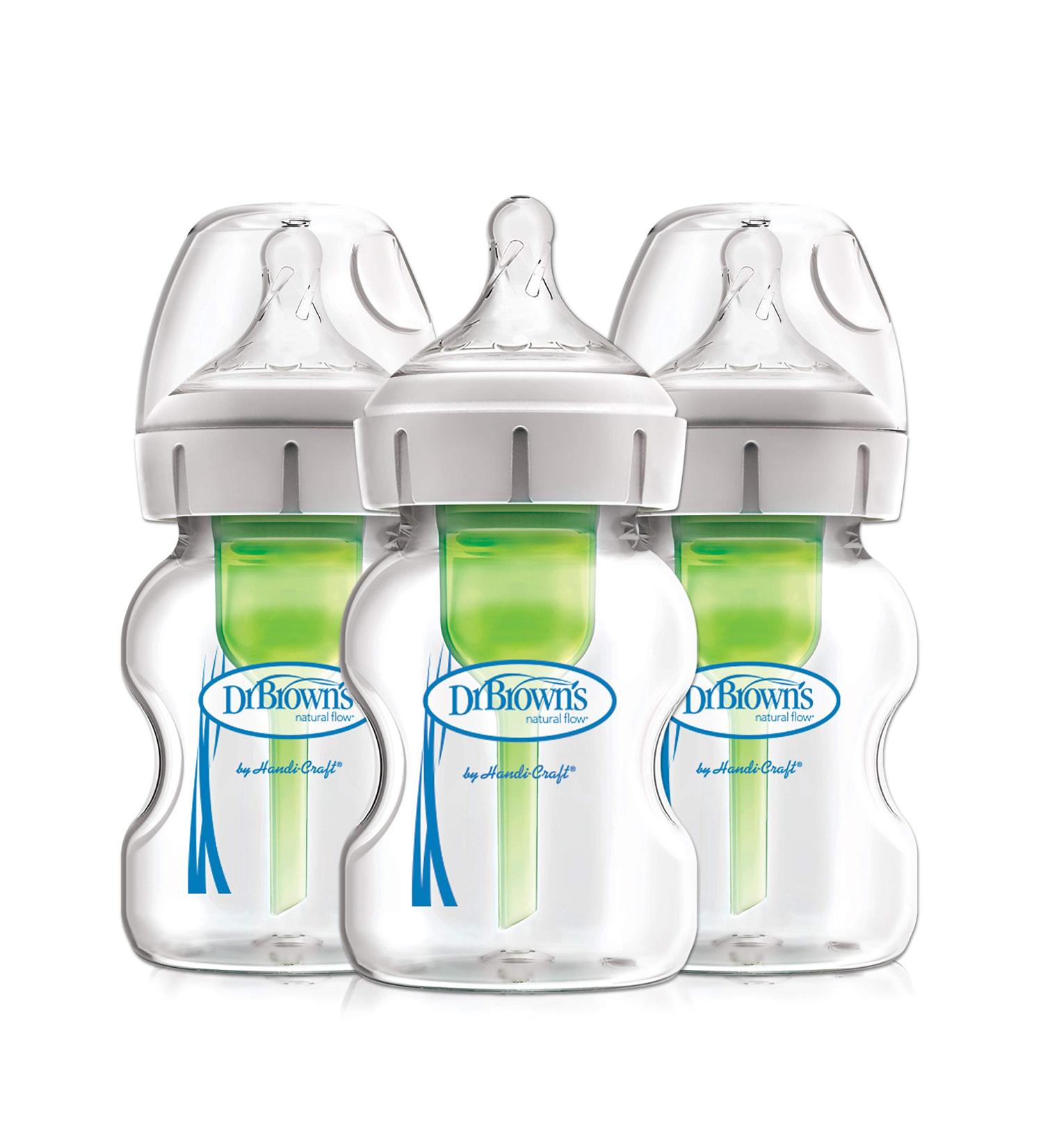 Dr. Brown's Natural Flow Anti-Colic Glass Baby Bottles 5 oz - 3 Pack, Slow Flow Nipple - Buy Online on SooperMarket.com