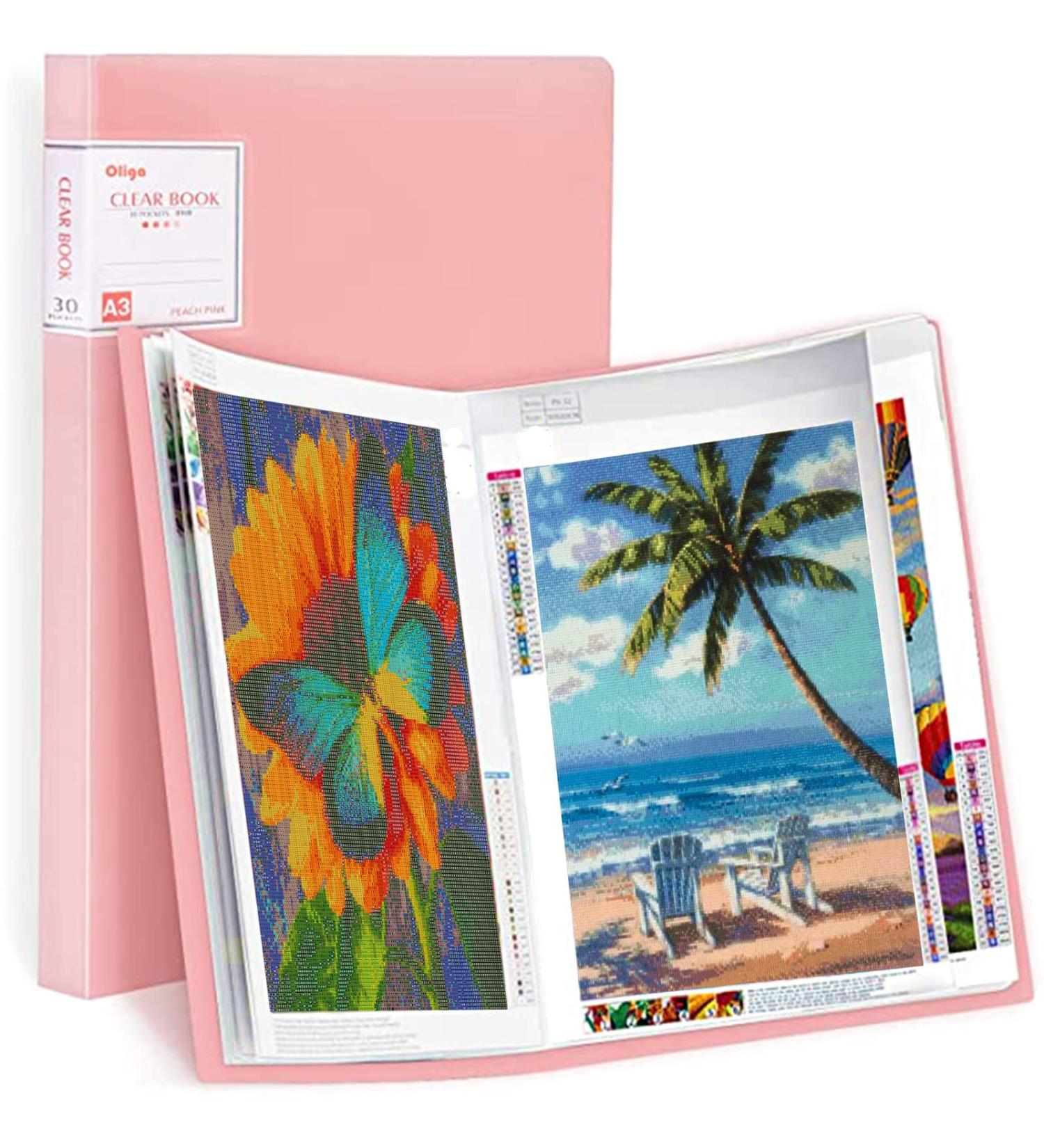 Huacan A3 Diamond Painting Storage Book | 30 Pages Portfolio Folder for 30x40cm Painting | Pink Color - Buy Online on SooperMarket.com