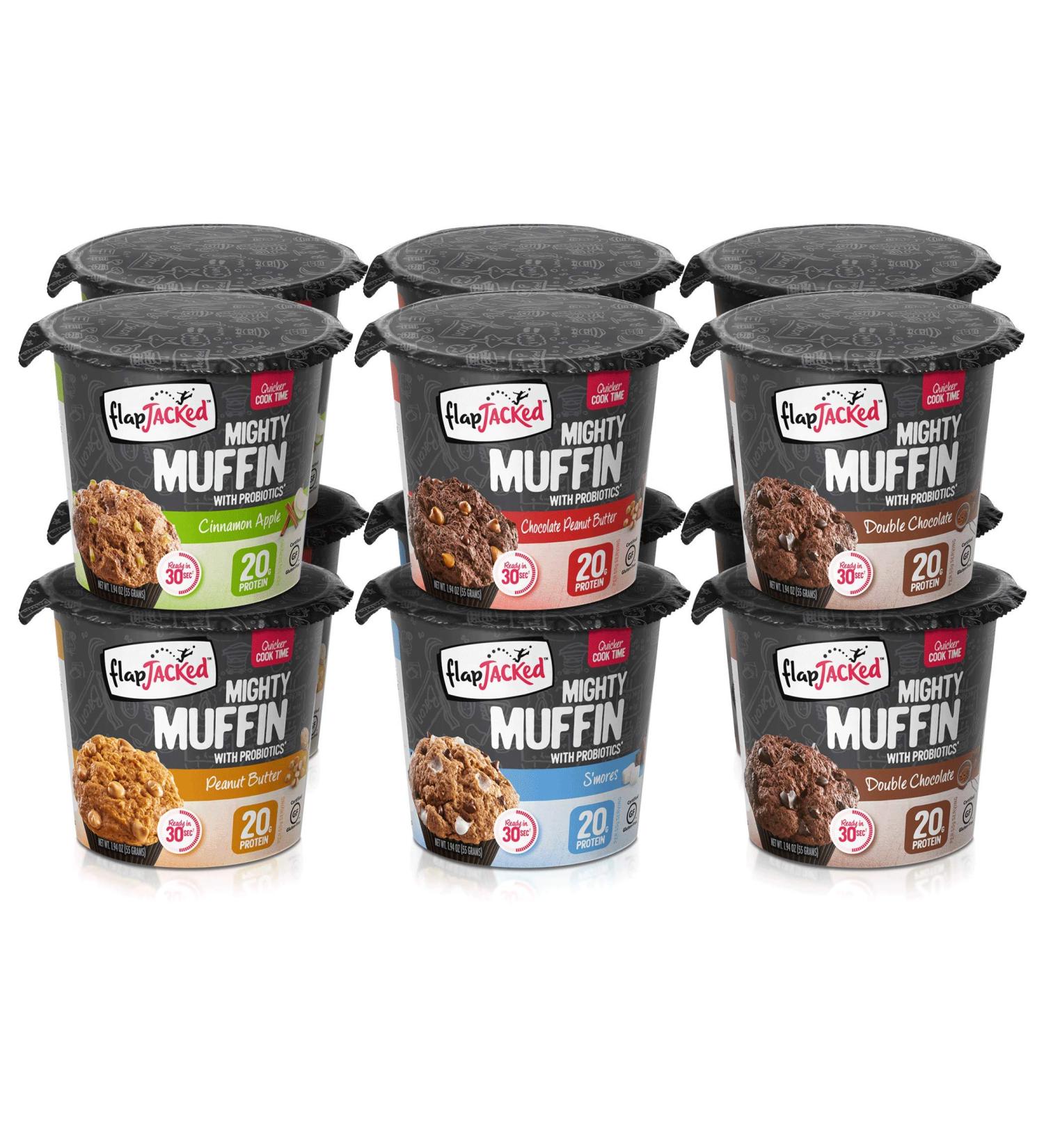 FlapJacked Mighty Muffins Gluten-Free Variety | High Protein (20g) + Probiotics | 1.94 oz (Pack of 12) - Buy Online on SooperMarket.com