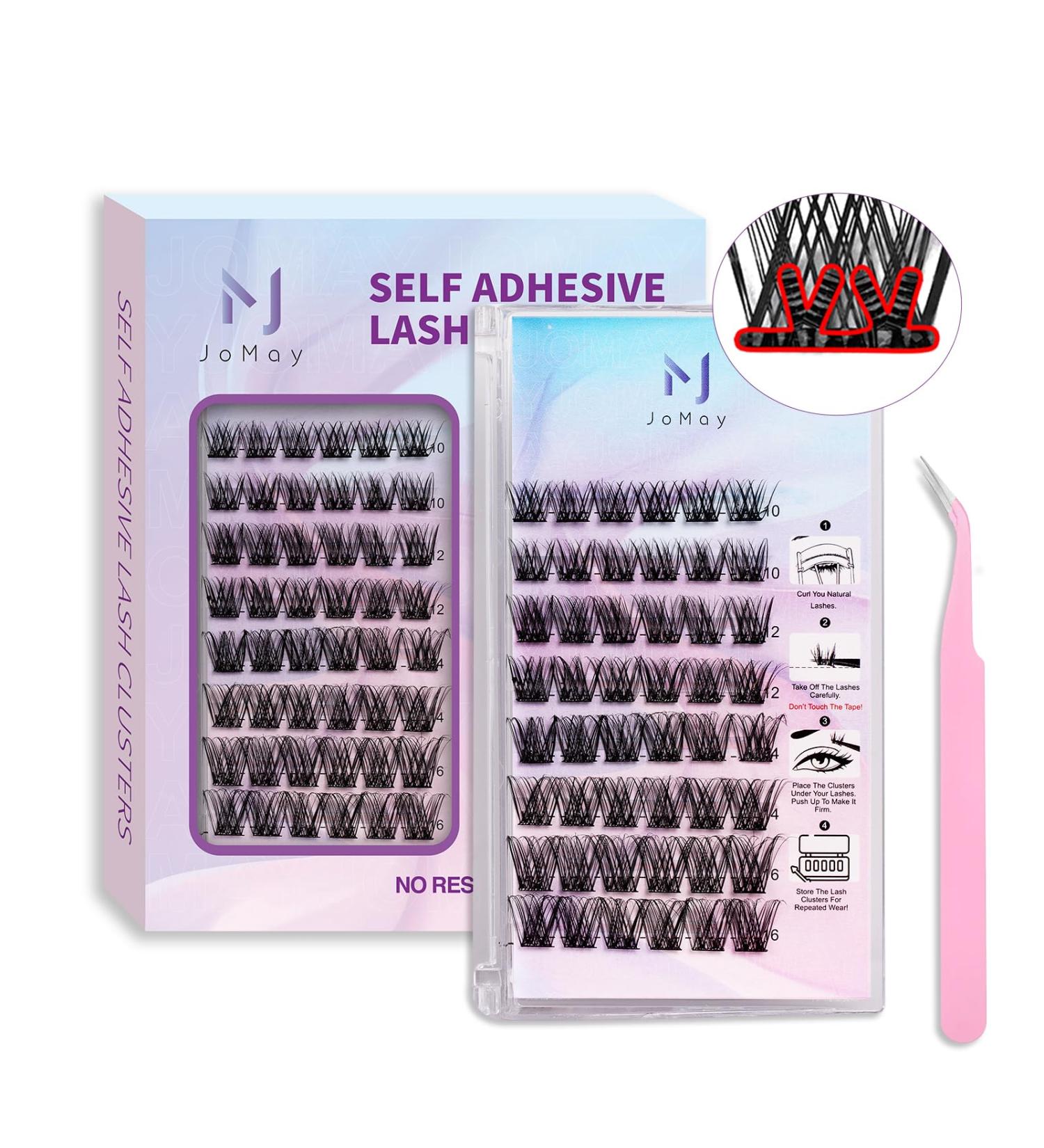 JoMay Self Adhesive Eyelashes - 48 PCS D Curl Glueless Lash Clusters | No Glue Needed Pre-Glued Eyelashes Set X01 (10-16 Mixed - Buy Online on SooperMarket.com