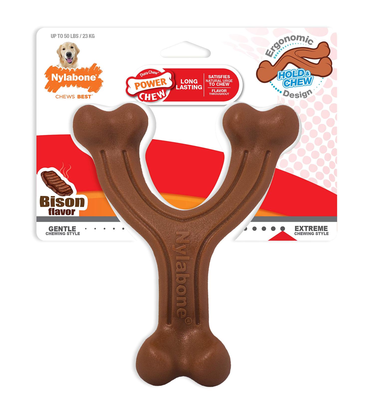 Nylabone Wishbone Dog Chew Toy for Adult Dogs - Bison Large/Giant Size | Durable Ergonomic Design | For Puppies and Adult Dogs | 1 Count - Buy Online on SooperMarket.com