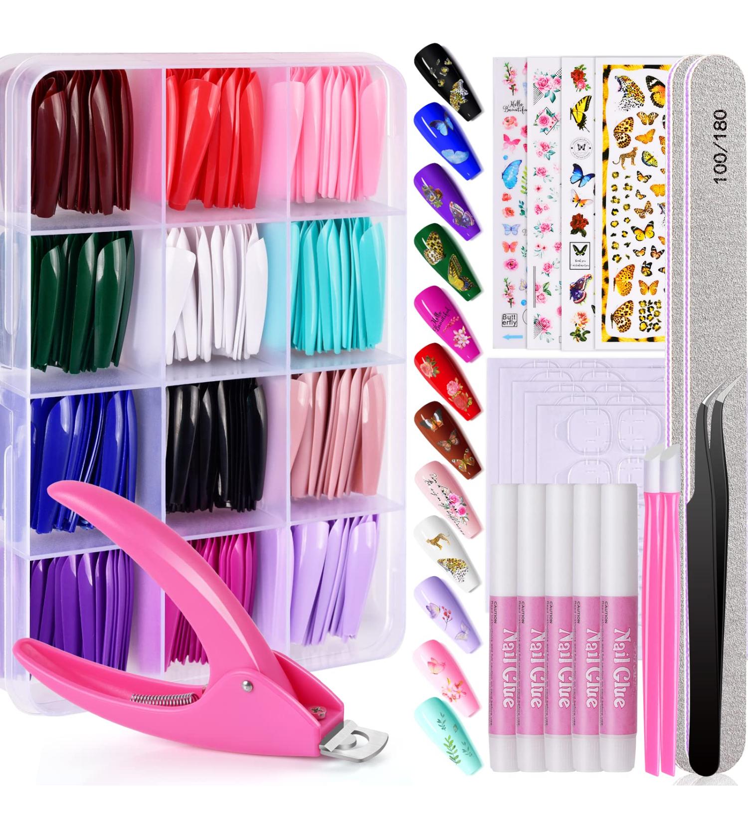 360PCS Long Press on Coffin Nails MORGLES - 12 Colors False Nails with Glue, Adhesive Tabs, Tweezer - 10 Sizes Long Glossy Ballerina - Buy Online on SooperMarket.com