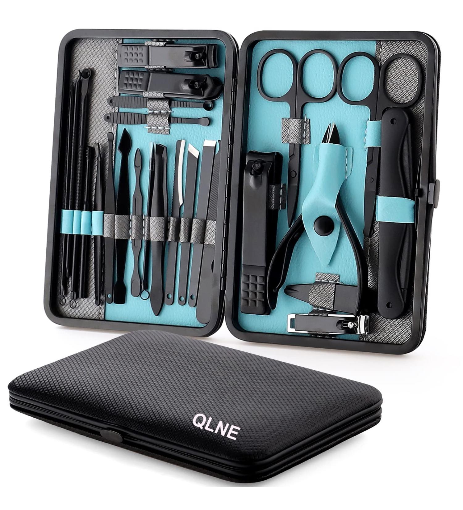 High Precision Stainless Steel Nail Clippers Set with Nail File, Scissors, and Manicure Pedicure Kit in Portable Case - Gray/Blue (25 in 1) - Buy Online on SooperMarket.com