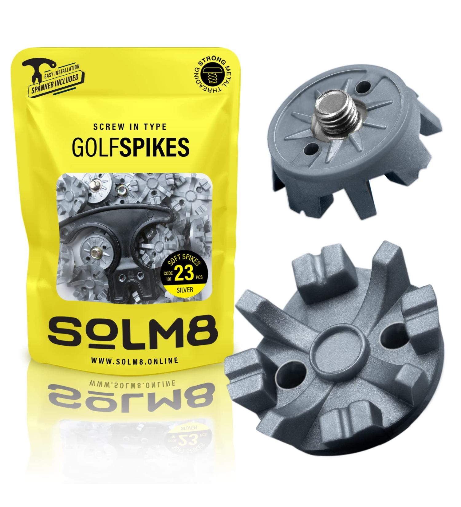 SOLM8 Screw-in Spikes Replacement for Golf Shoes & Cricket Spikes | Easy to Install Metal Threading | 1/4 Inch Size (23 Count + 1 Spanner) - Buy Online on SooperMarket.com