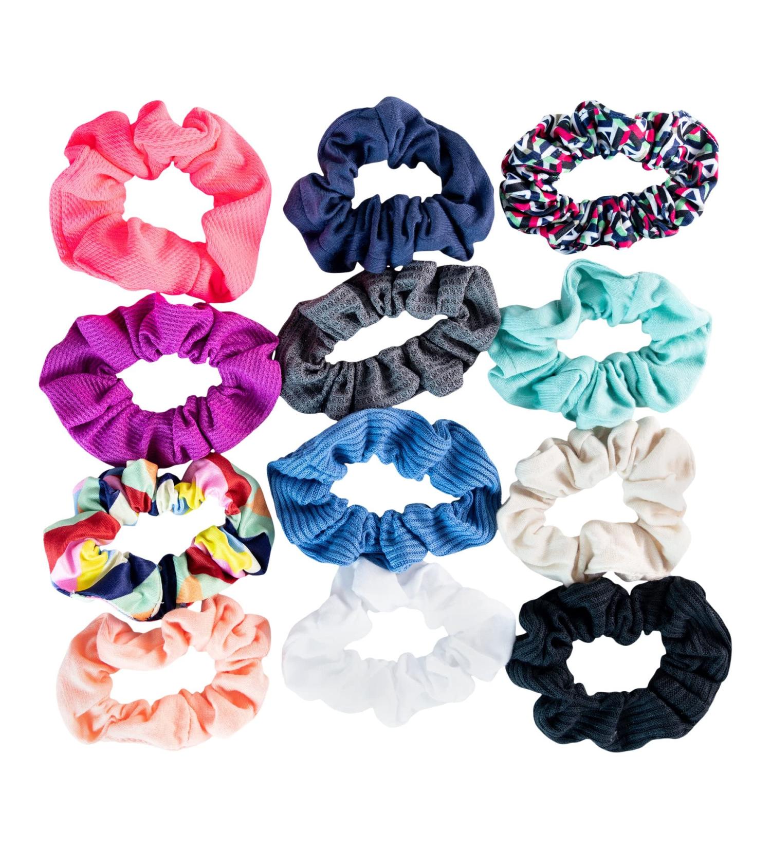 Scunci Original Scrunchies - Mixed Textures & Colors (12-Pieces) - White, Black, Coral, Mint, Blue, Grey & More - Buy Online on SooperMarket.com